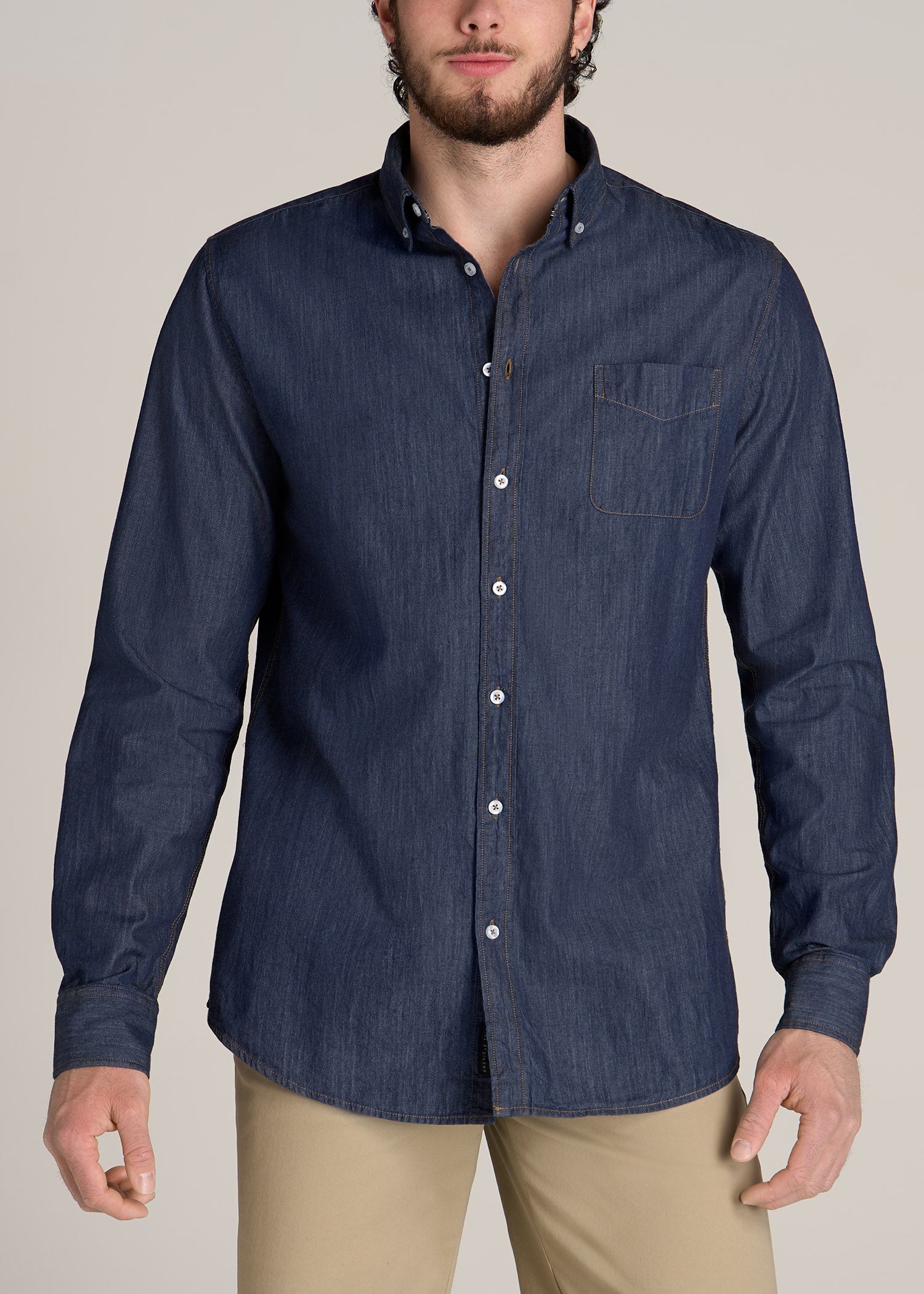 Chambray Button-Down Shirt for Tall Men in Dark Chambray