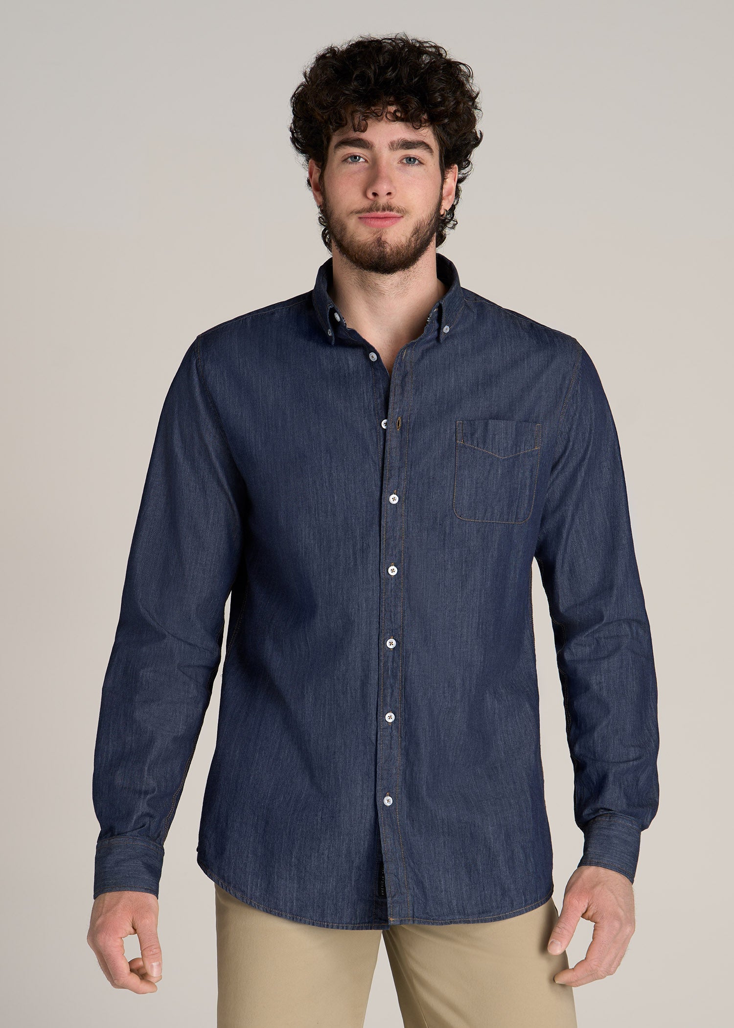 Men's Tall Chambray Button-Down Shirt in Dark Chambray – American Tall