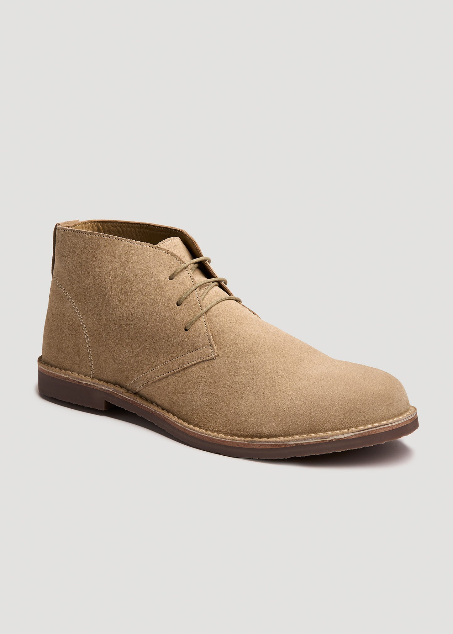 Side view of American Tall's Men's Suede Desert Boots in Grey.