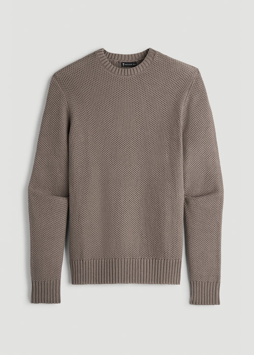 Chunky Knit Textured Crewneck Sweater for Tall Men in Portobello