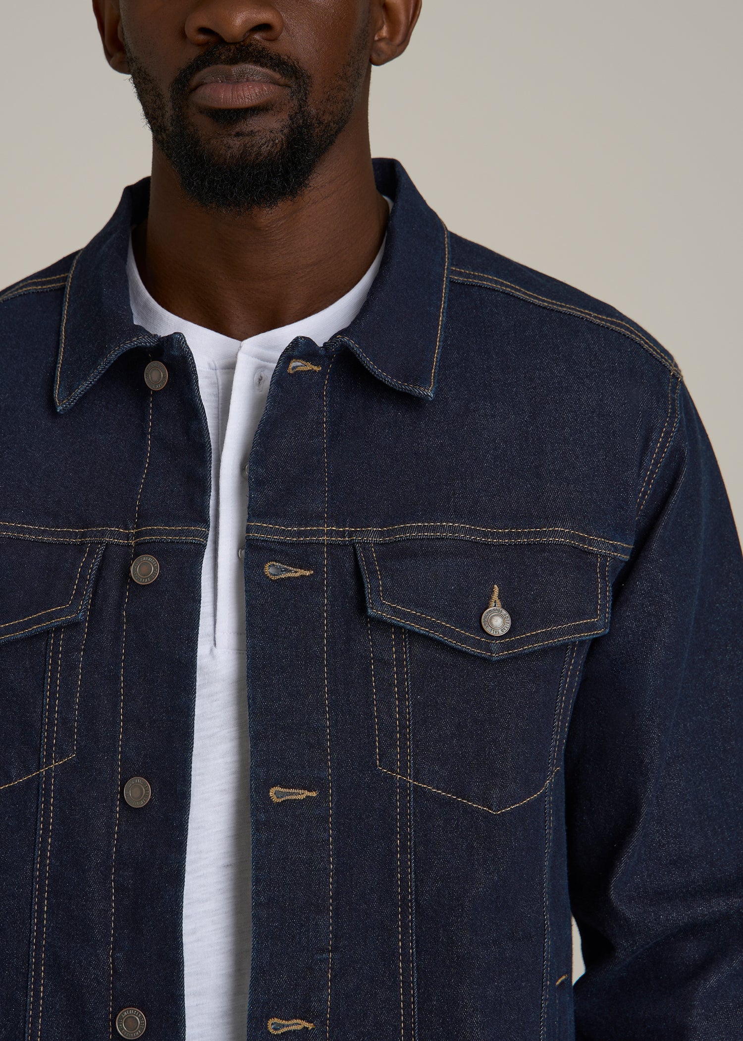 Classic Denim Jacket for Tall Men in Rinse Wash
