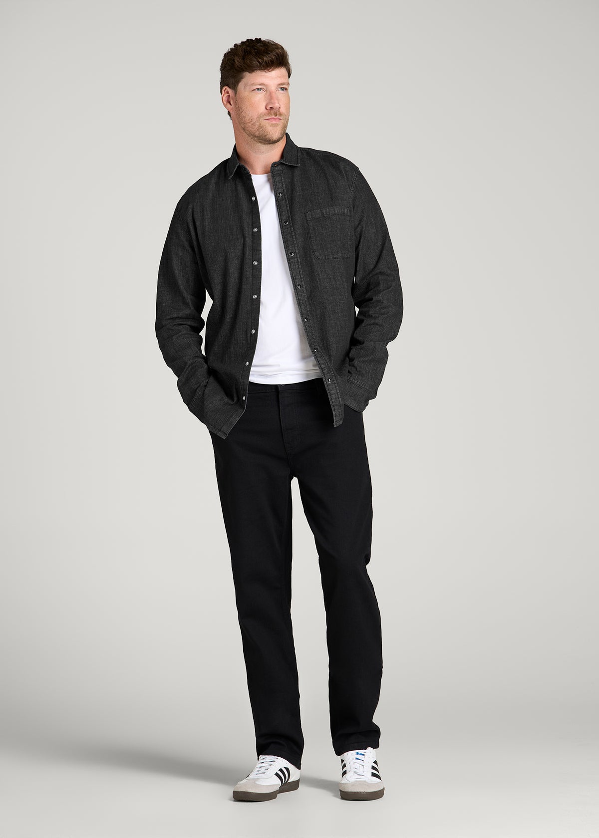 Classic Denim Shirt for Tall Men in Black Wash