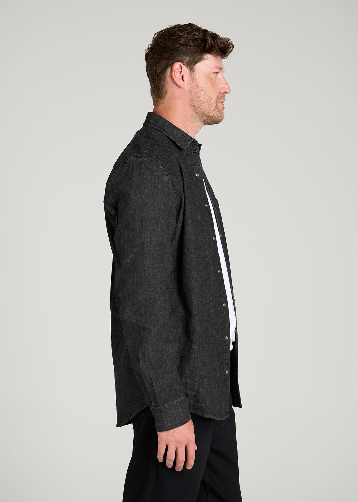 Classic Denim Shirt for Tall Men in Black Wash