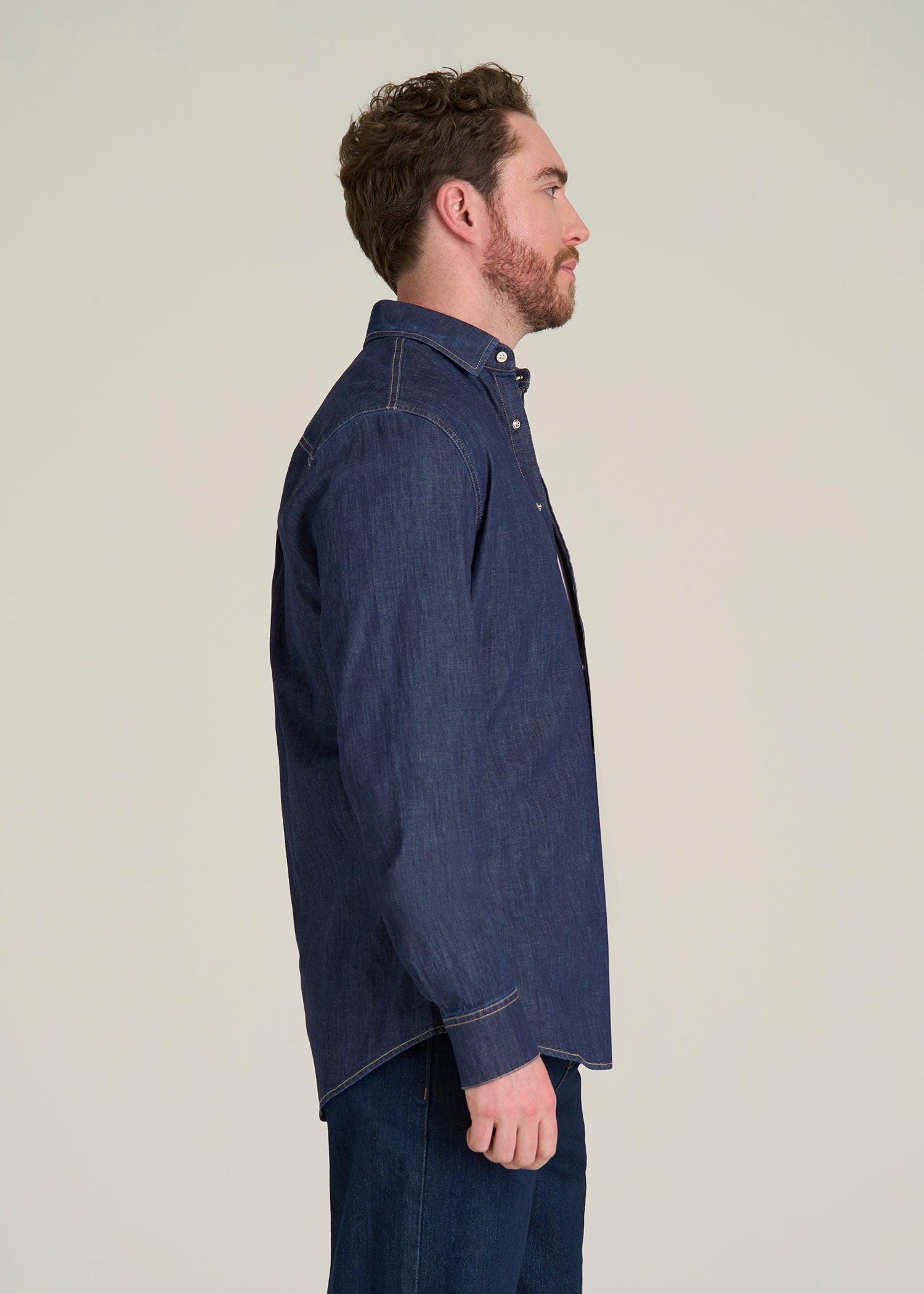 Classic Stretch Denim Shirt for Tall Men in Deep Indigo