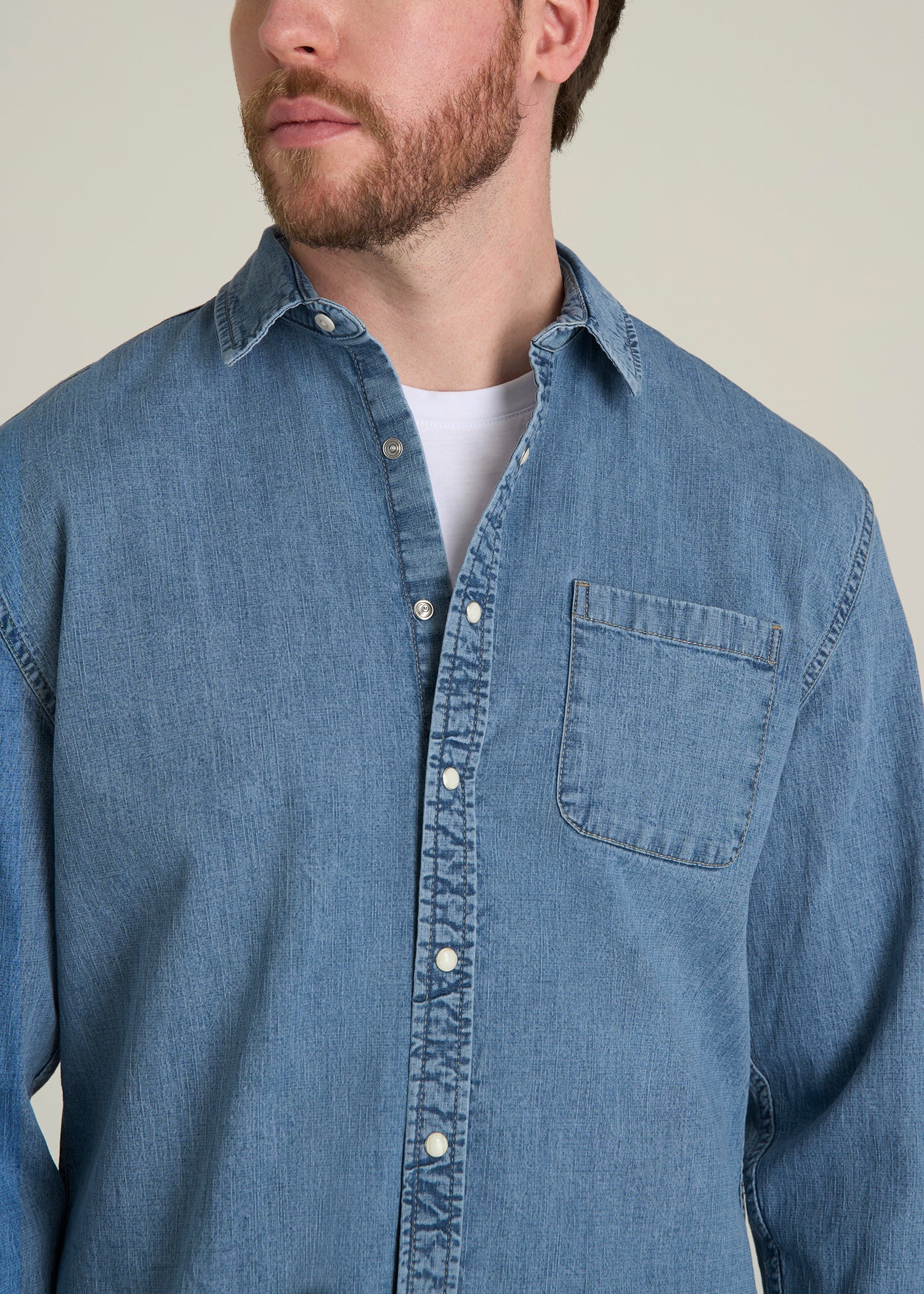 Classic Stretch Denim Shirt for Tall Men in Perfect Blue