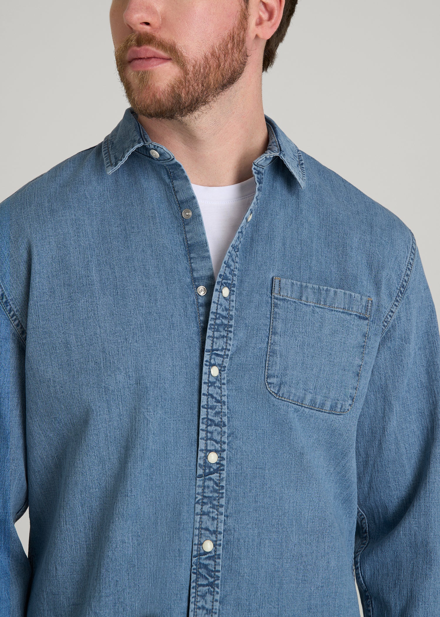 Classic Stretch Denim Shirt for Tall Men in Perfect Blue
