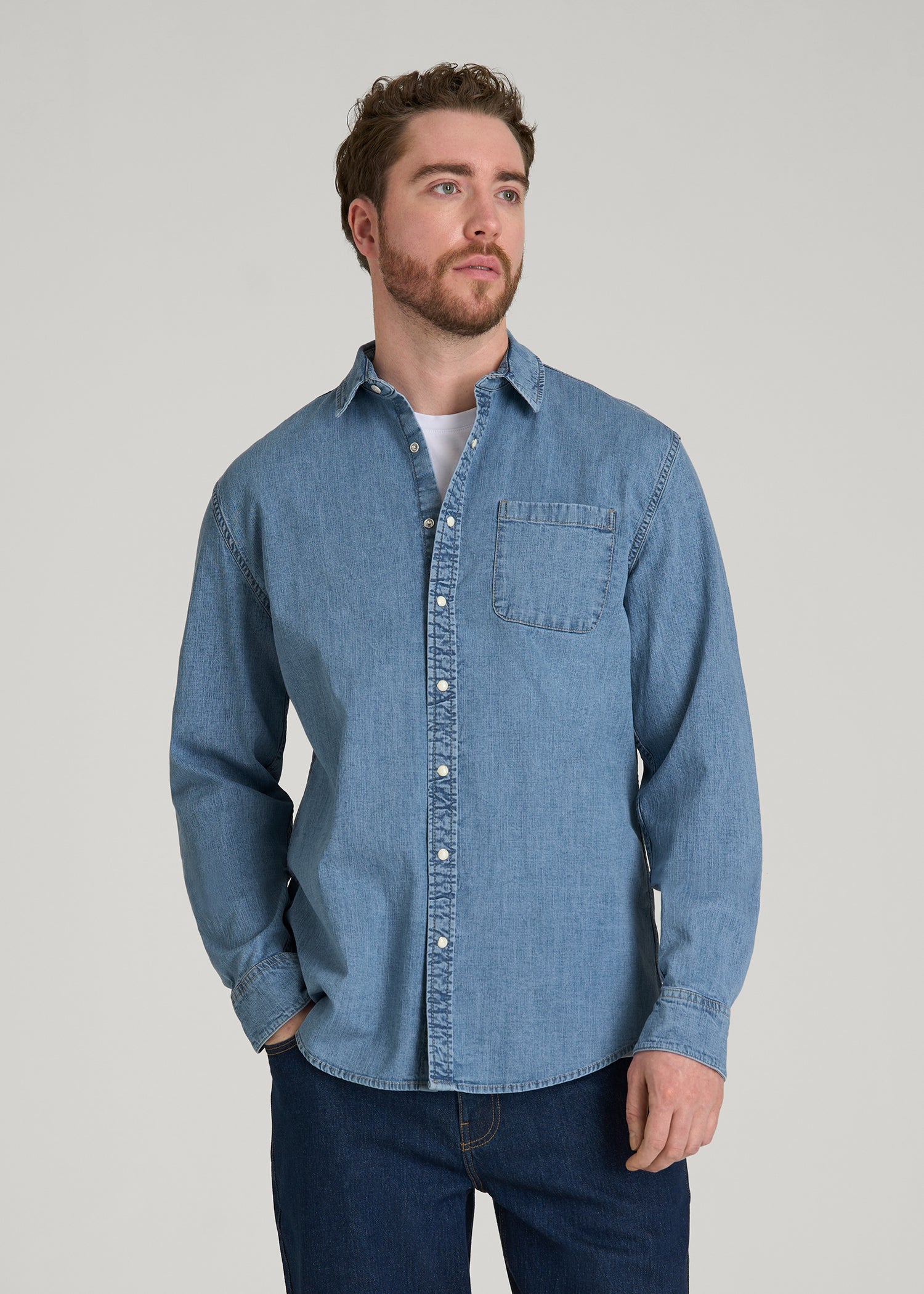 Classic Stretch Denim Shirt for Tall Men in Perfect Blue