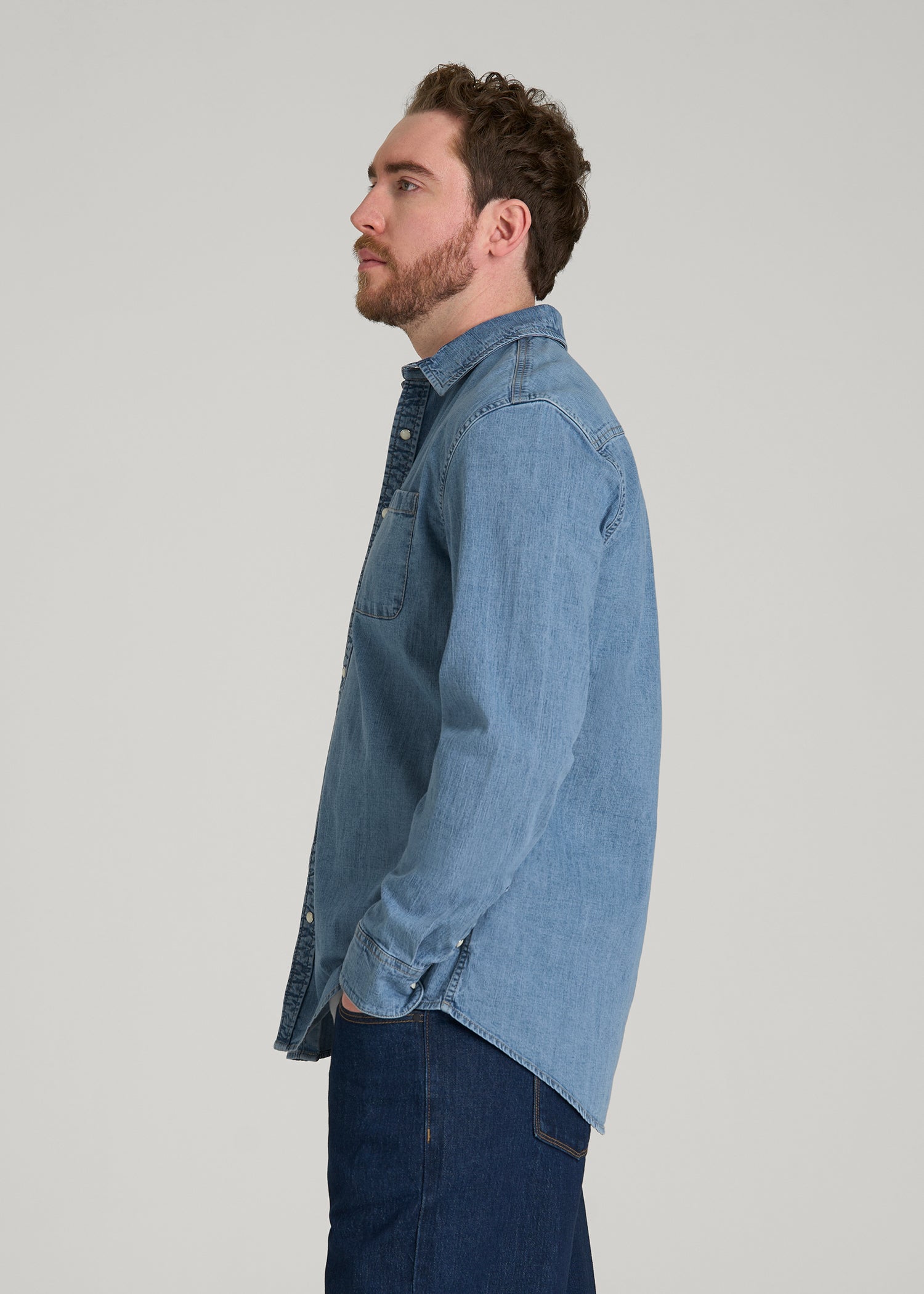 Classic Stretch Denim Shirt for Tall Men in Perfect Blue