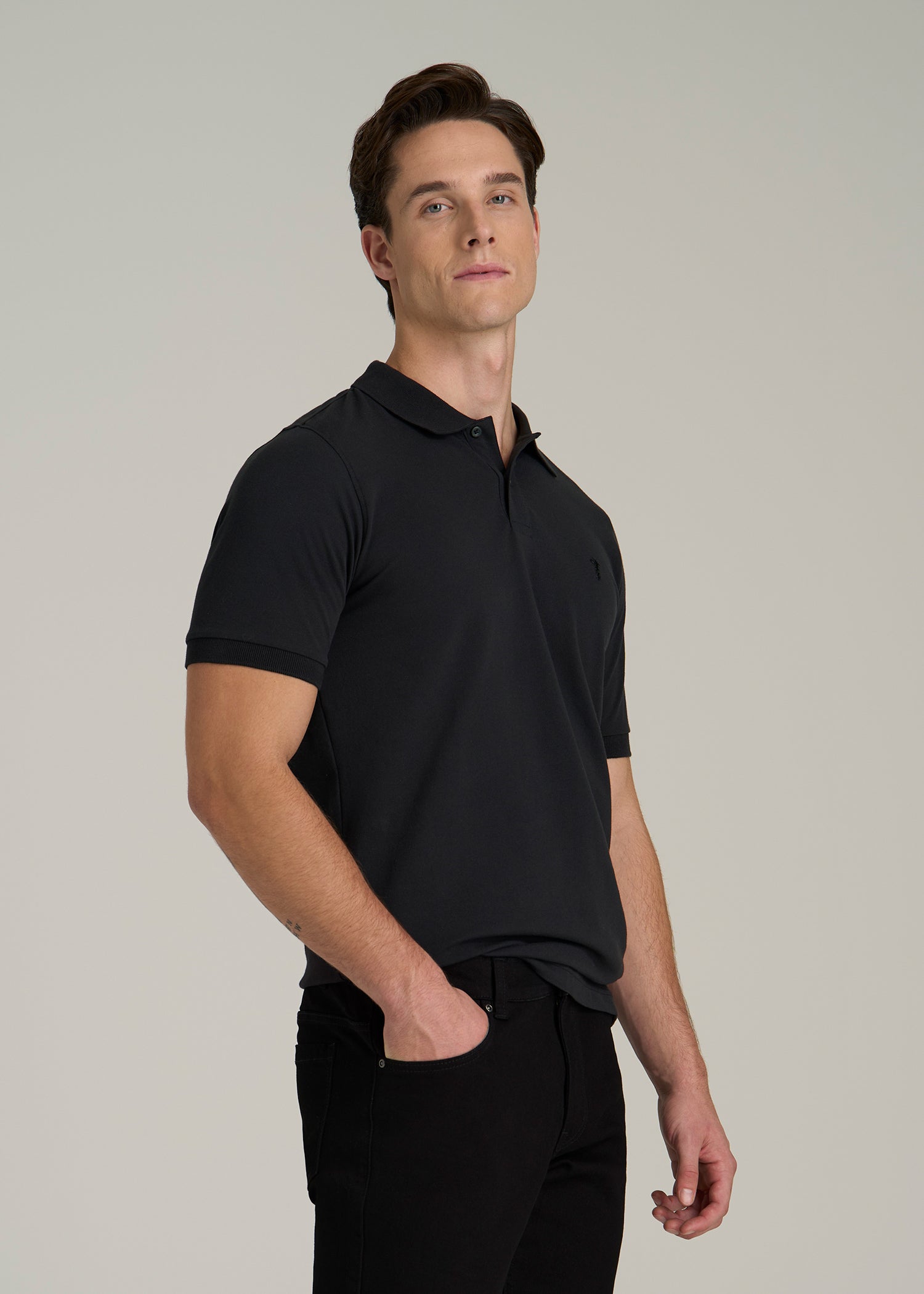 Classic Polo with Embroidered Logo for Tall Men in Black