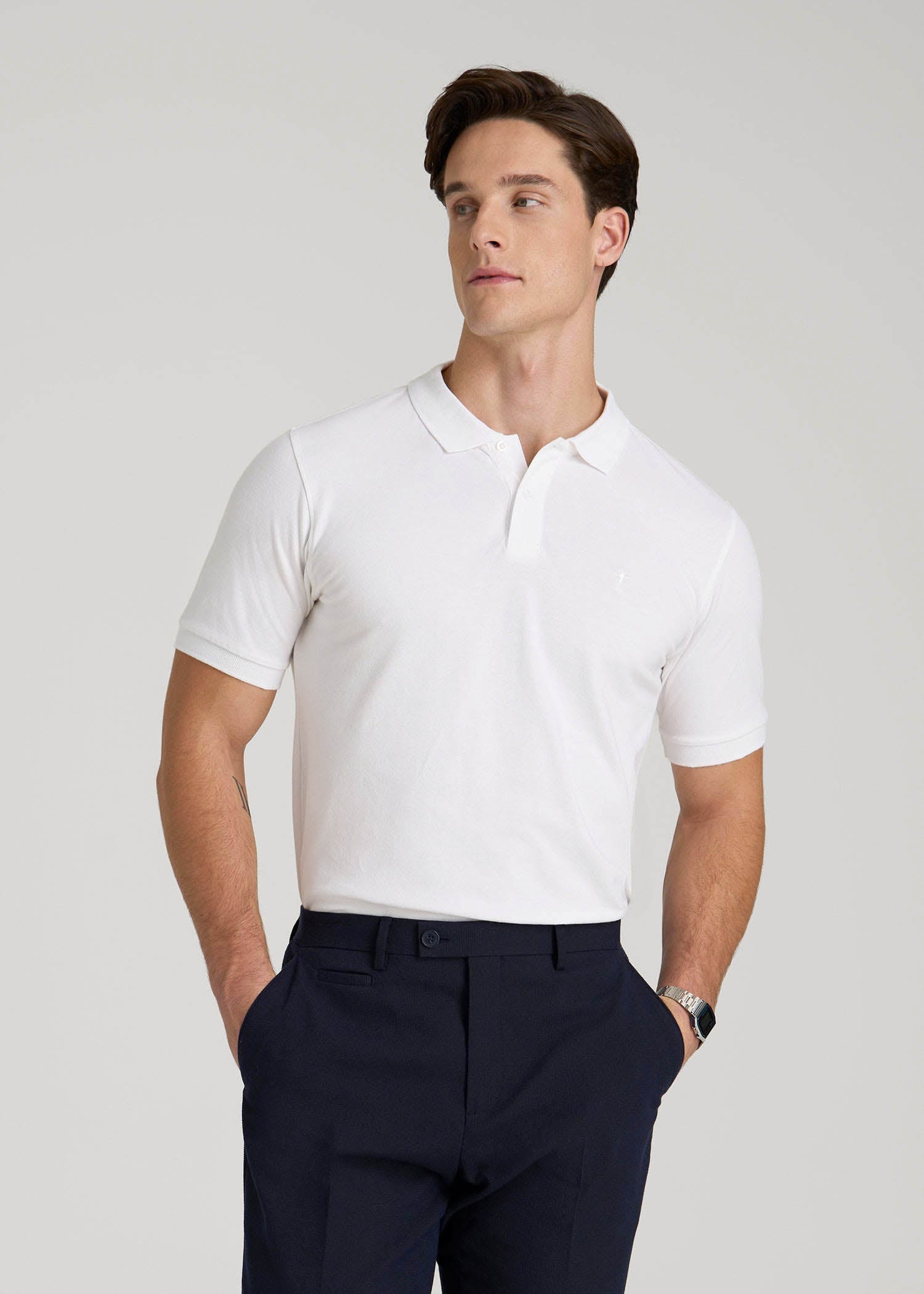Classic Polo with Embroidered Logo for Tall Men in Bright White XL / Extra Tall / Bright White