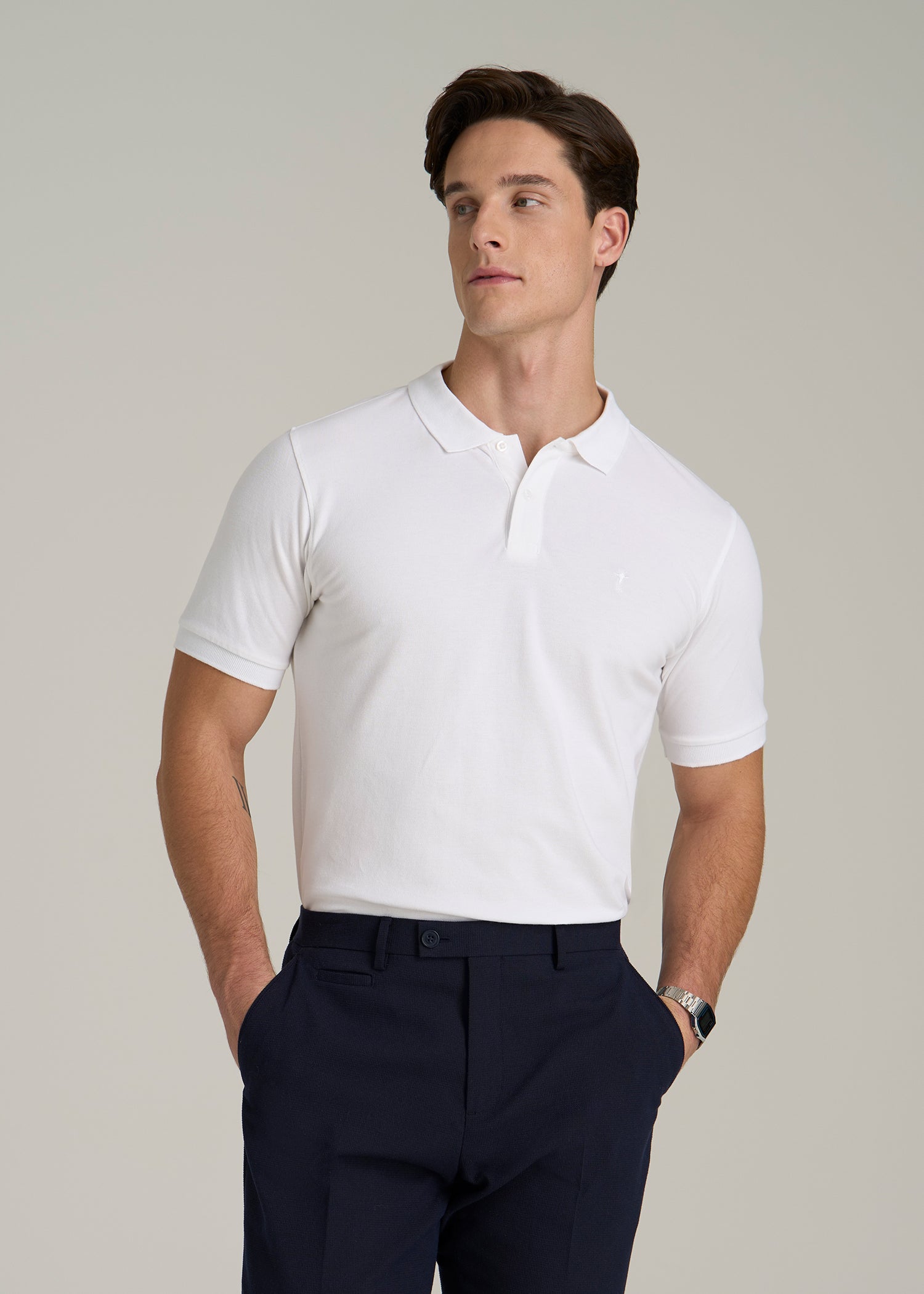 Classic Polo with Embroidered Logo for Tall Men in Bright White XL / Extra Tall / Bright White Classic Polo with Embroidered Logo for Tall Men in Bright White XL / Extra Tall / Bright White