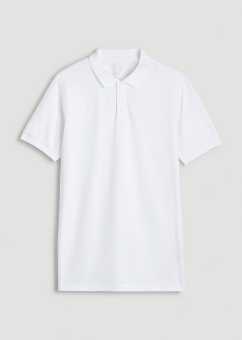 Classic Polo with Embroidered Logo for Tall Men in Bright White