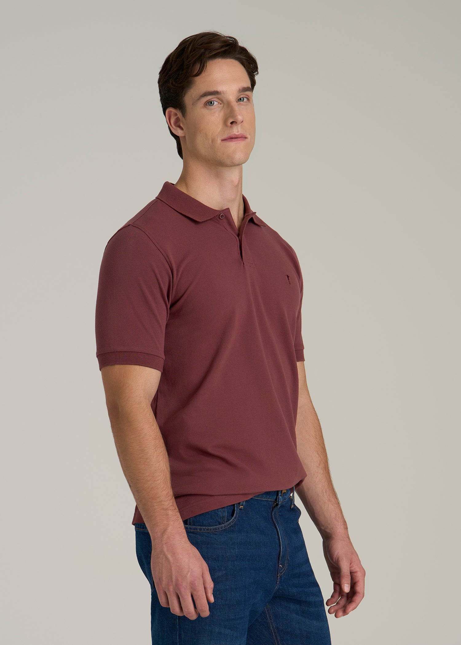 Classic Polo with Embroidered Logo for Tall Men in Cherry Brown