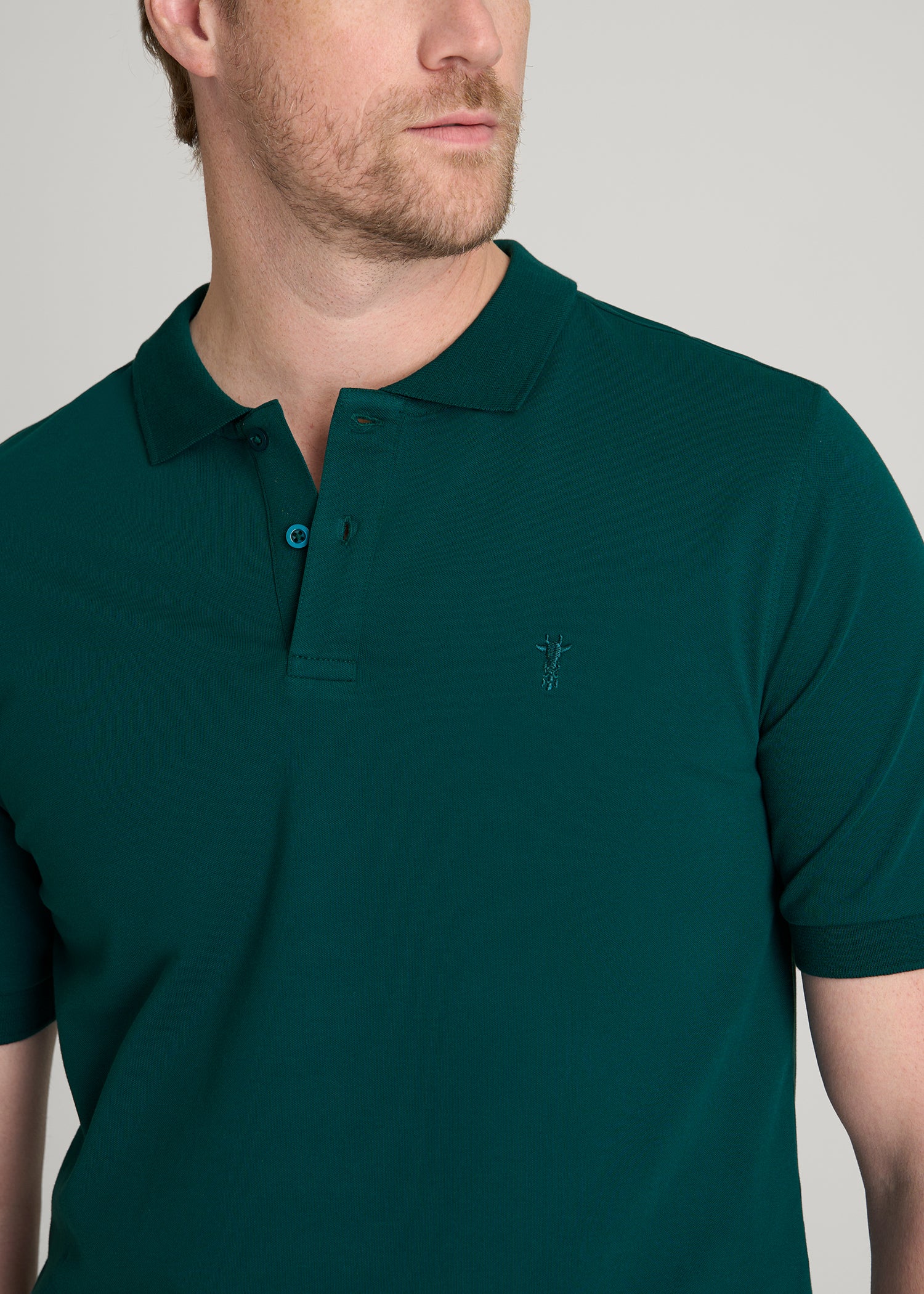 Classic Polo with Embroidered Logo for Tall Men in Deep Teal