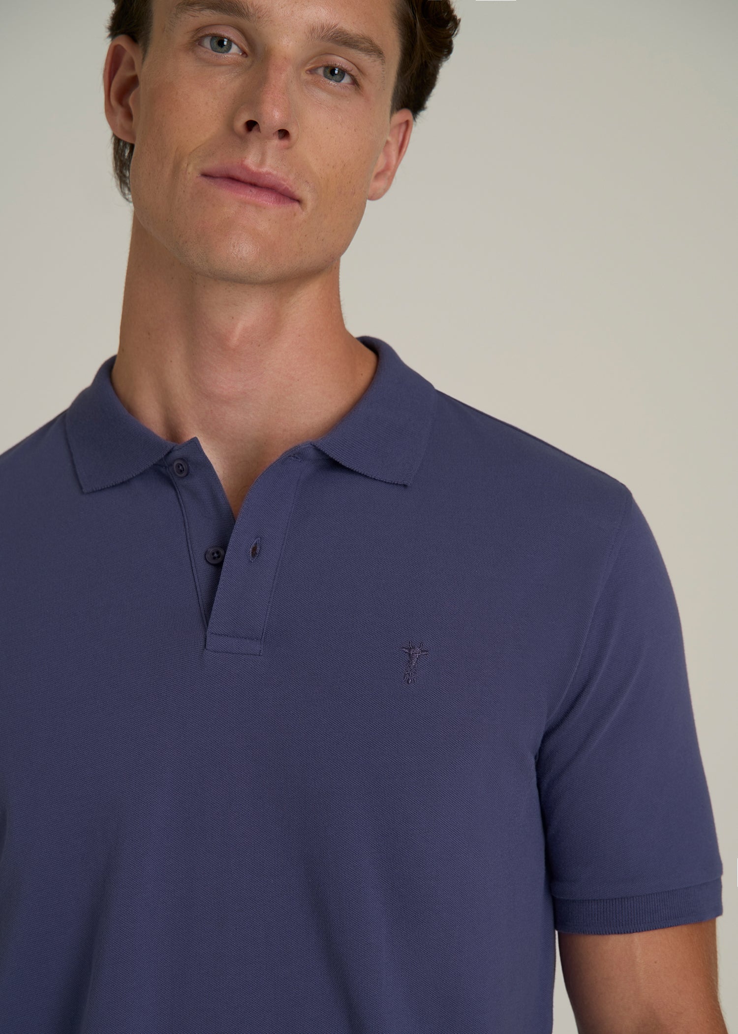 Classic Polo with Embroidered Logo for Tall Men in Future Dusk
