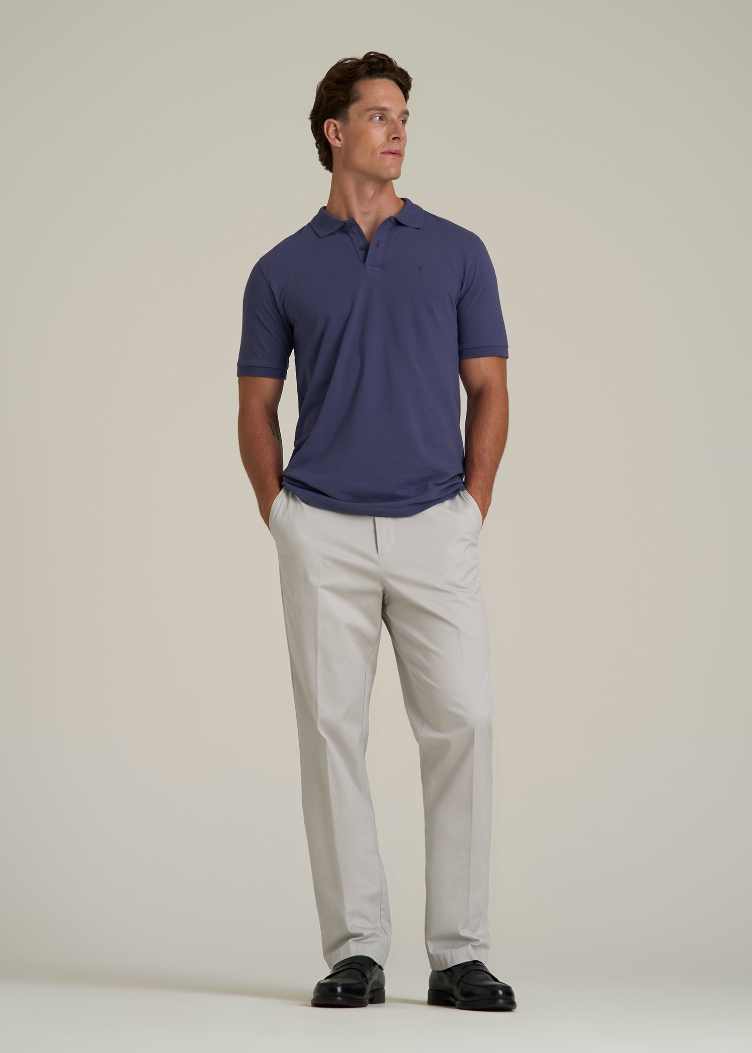Classic Polo with Embroidered Logo for Tall Men in Future Dusk