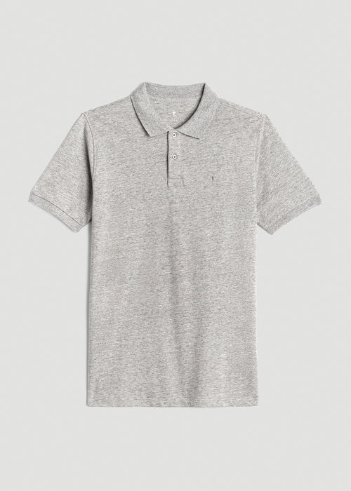 Classic Polo with Embroidered Logo for Tall Men in Heathered Grey