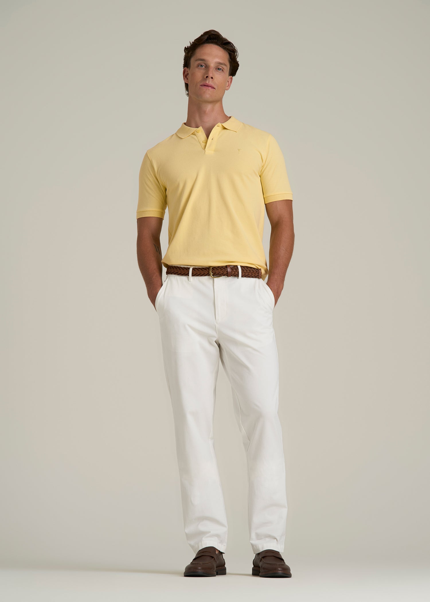 Men's Tall Classic Polo with Embroidered Logo in Lemon Drop
