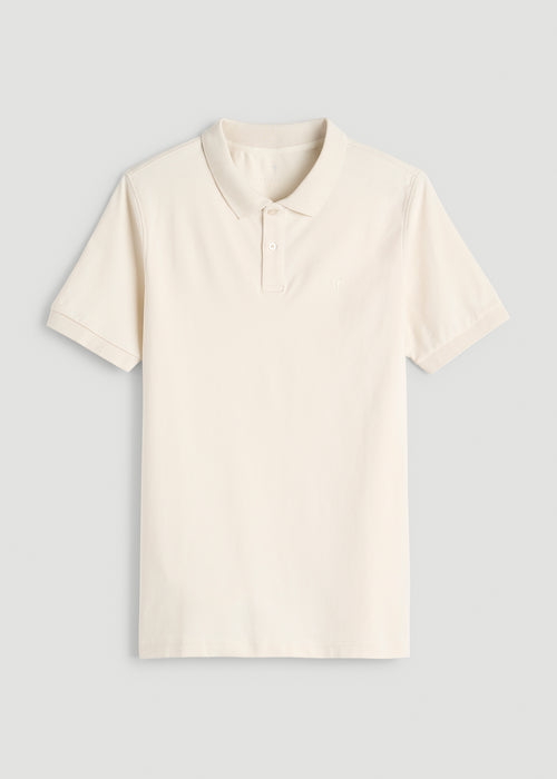 Classic Polo with Embroidered Logo for Tall Men in White Sand