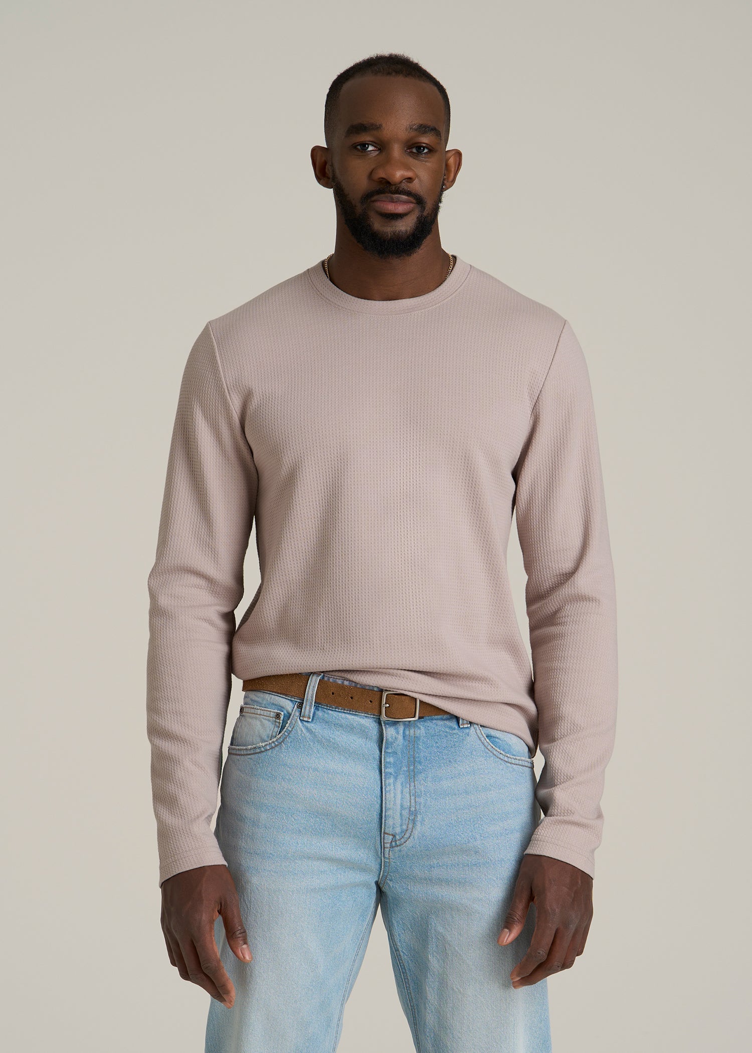 Cloud Knit Waffle Long Sleeve Tee for Tall Men in Desert Rose
