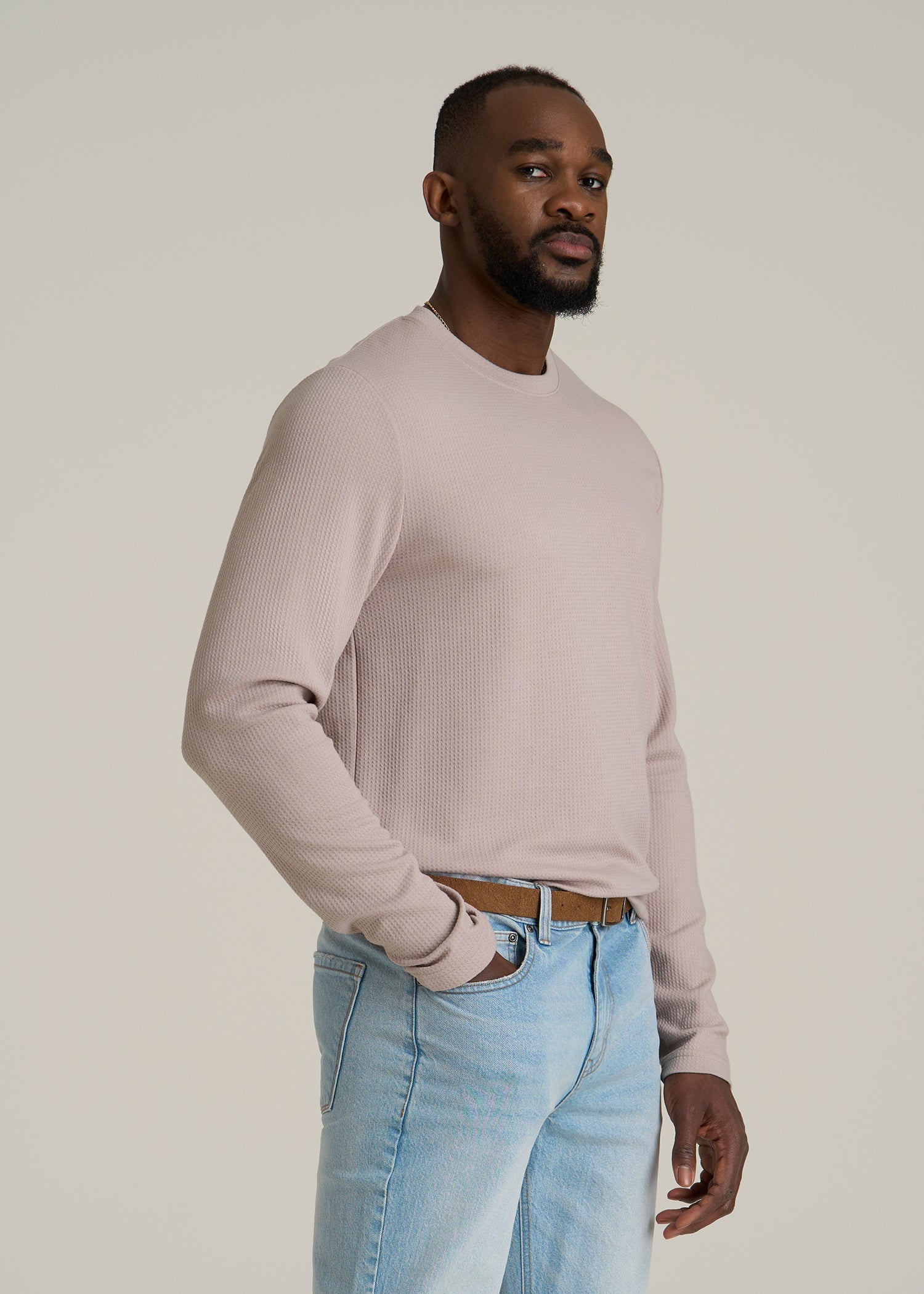 Cloud Knit Waffle Long Sleeve Tee for Tall Men in Desert Rose