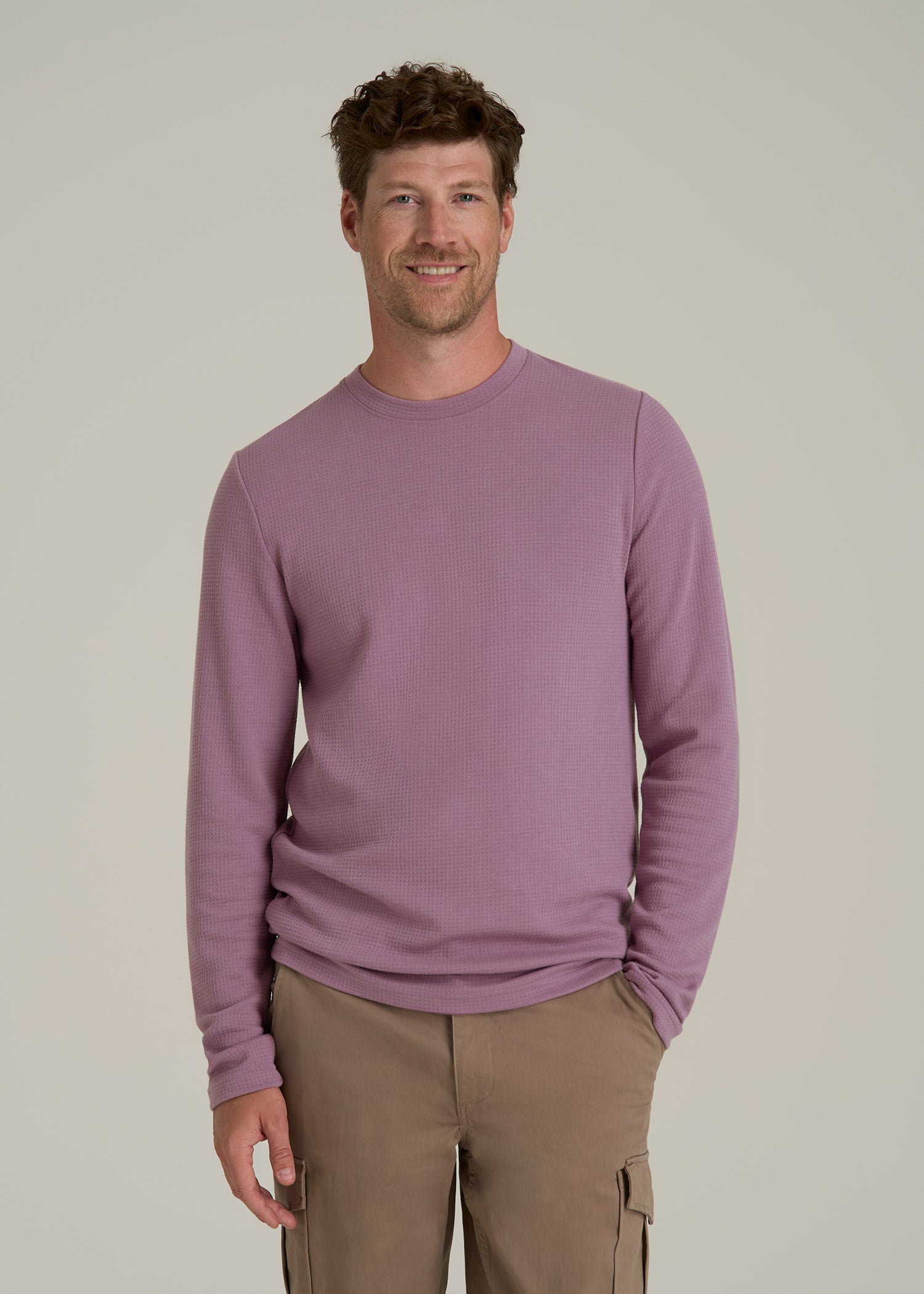 Cloud Knit Waffle Long Sleeve for Tall Men in Grapeade