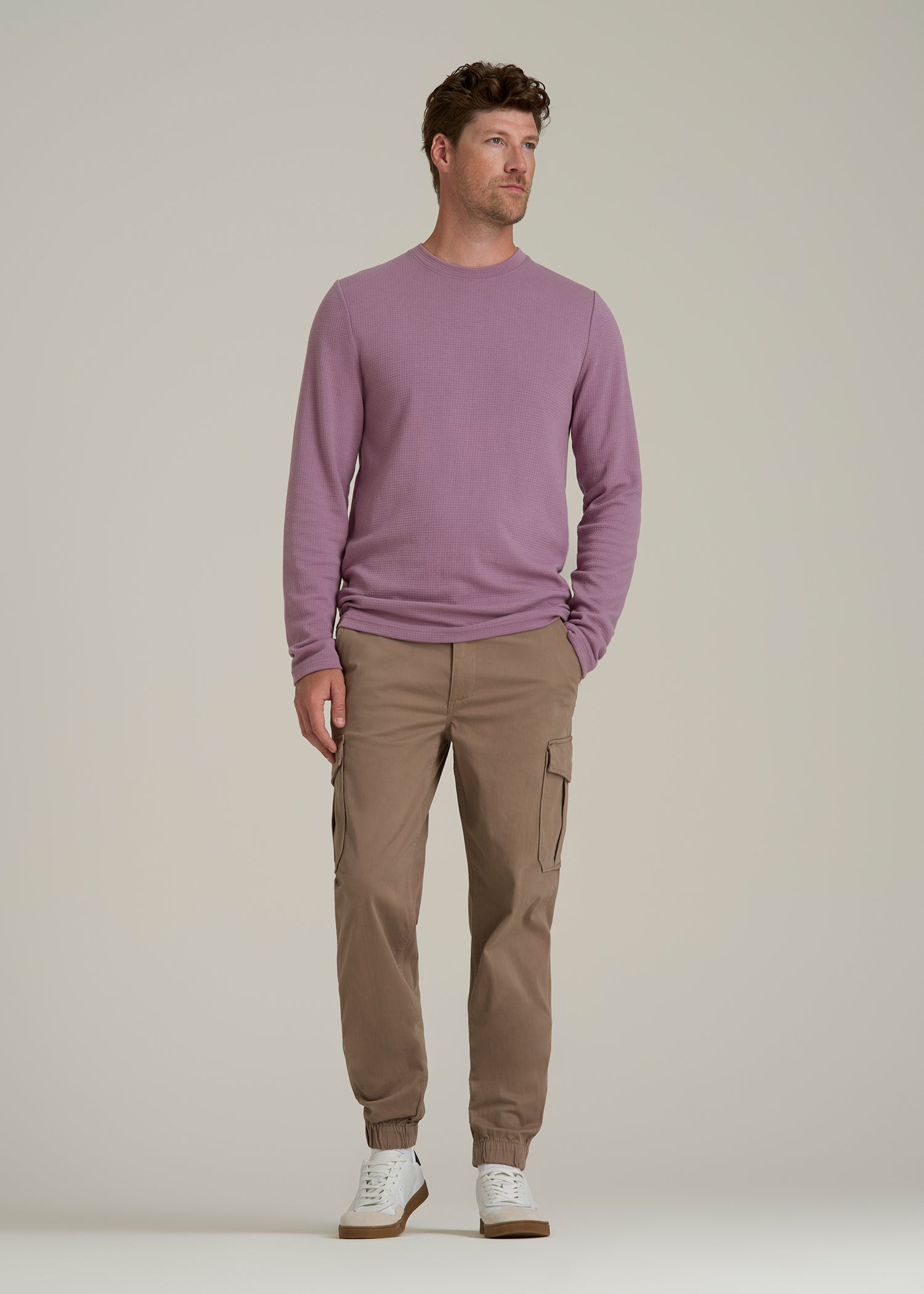 Cloud Knit Waffle Long Sleeve for Tall Men in Grapeade