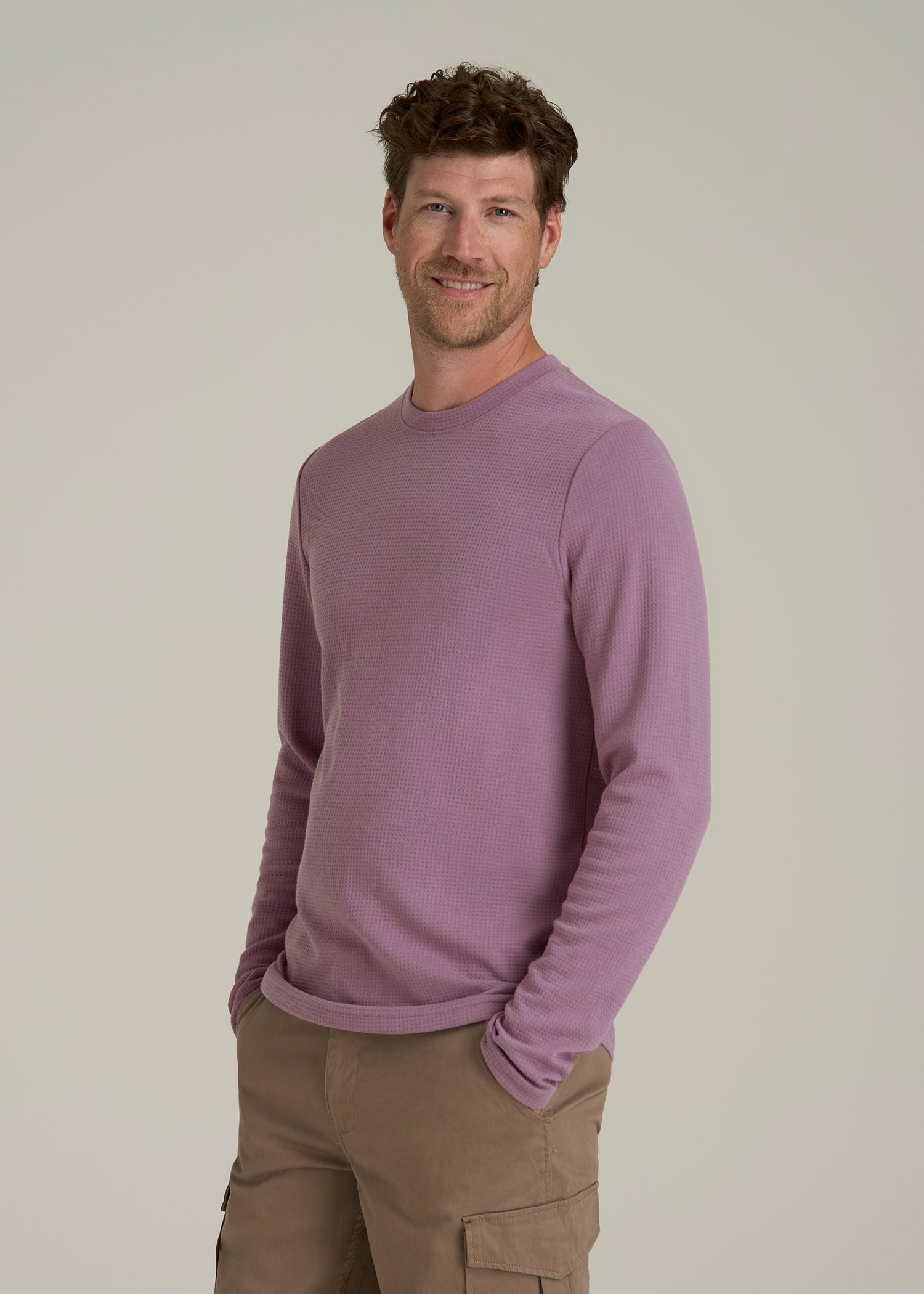Cloud Knit Waffle Long Sleeve for Tall Men in Grapeade