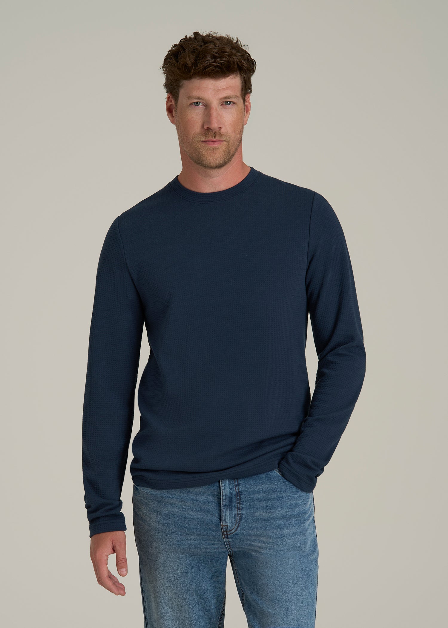 Cloud Knit Waffle Long Sleeve for Tall Men in Navy Blue