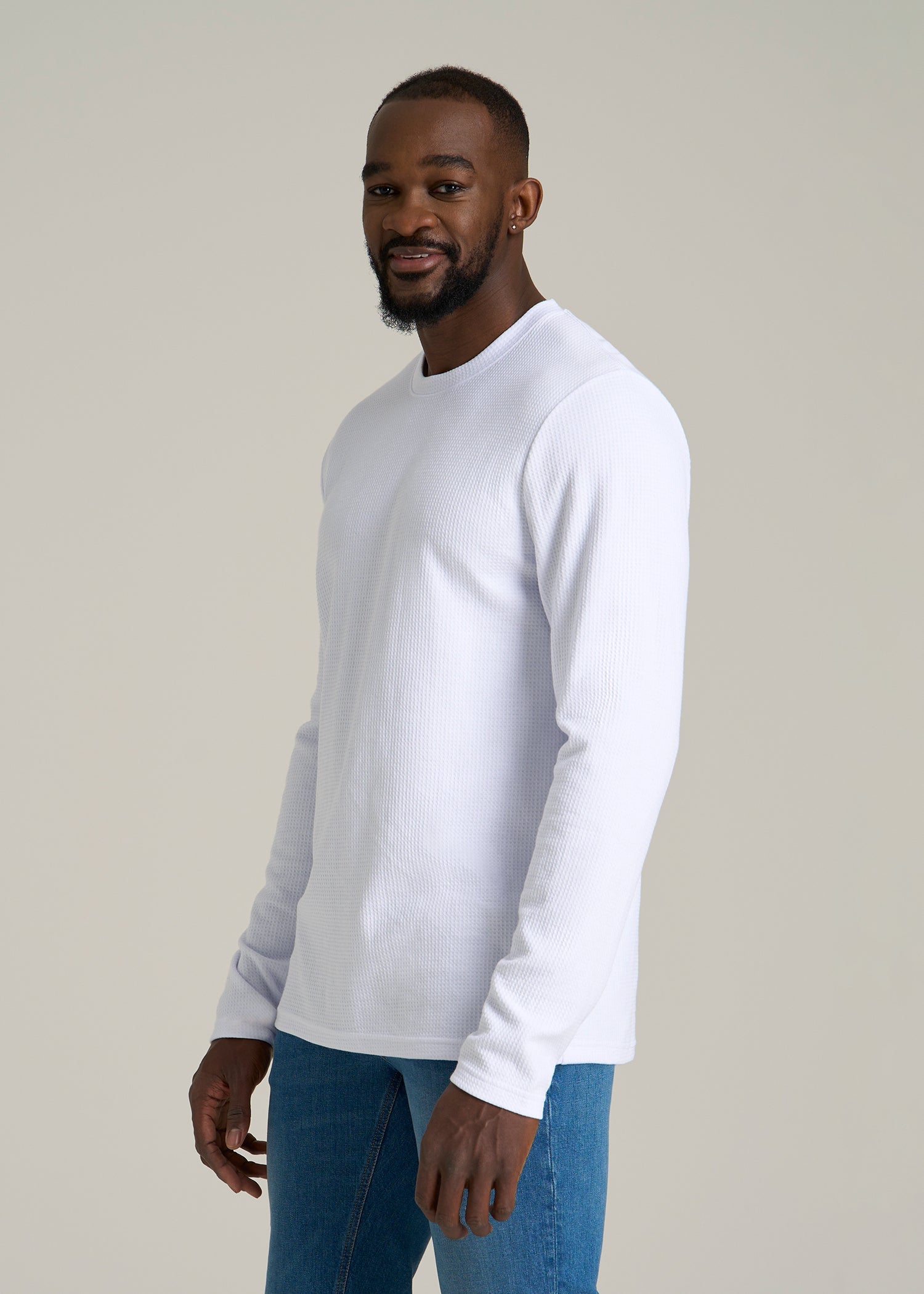 Cloud Knit Waffle Long Sleeve Tee for Tall Men in White