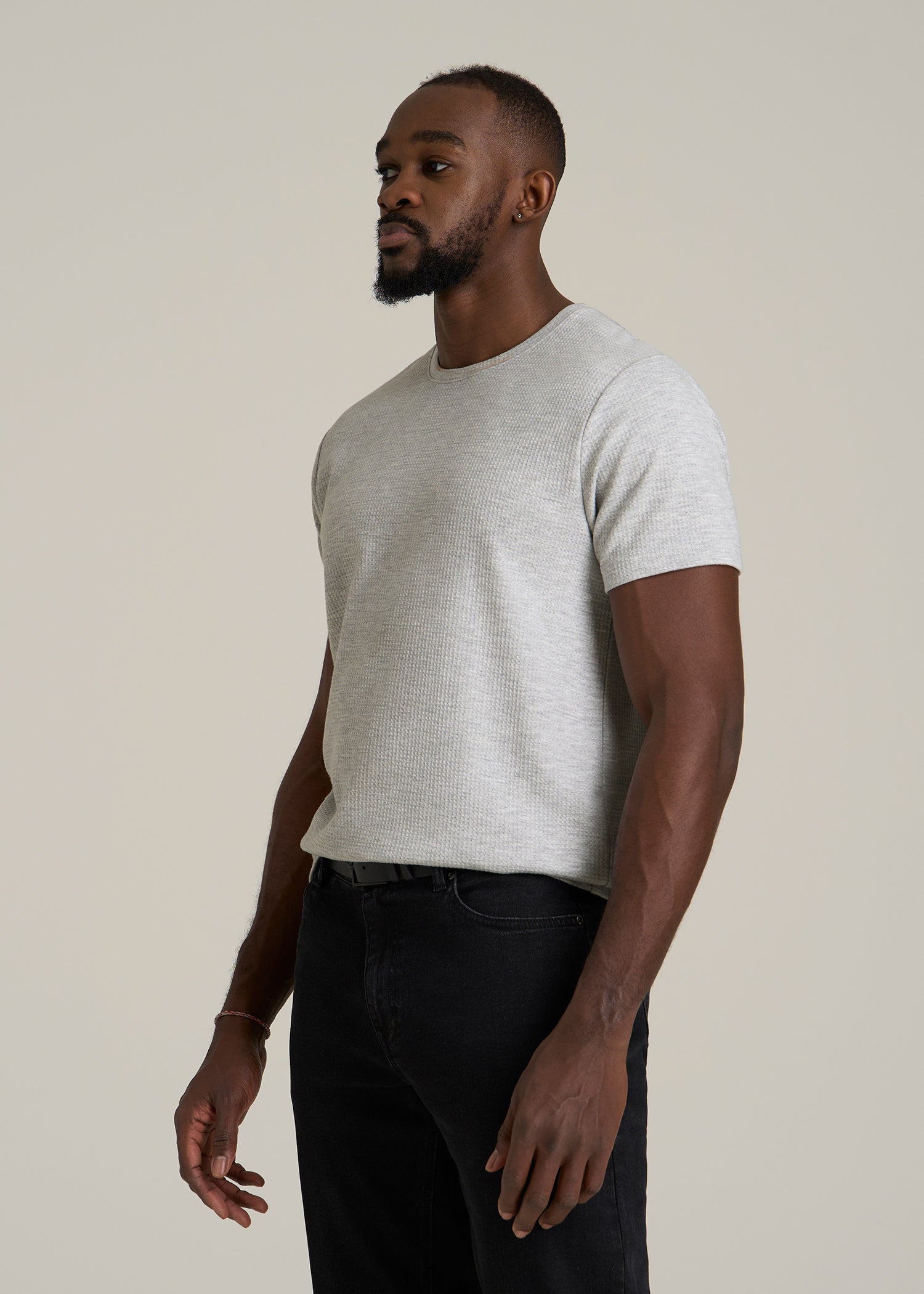 Cloud Knit Waffle Short Sleeve Tee for Tall Men in Light Heather Grey