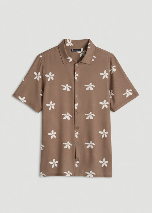 Coastal Perforated Button shirt for Tall Men in Warm Brown Floral