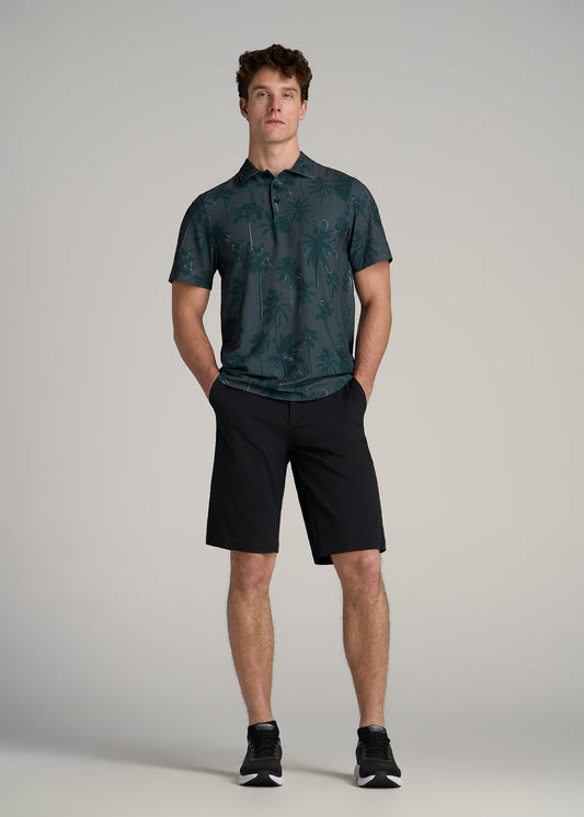 Coastal Perforated Tall Men's Polo Shirt in Grey Palms