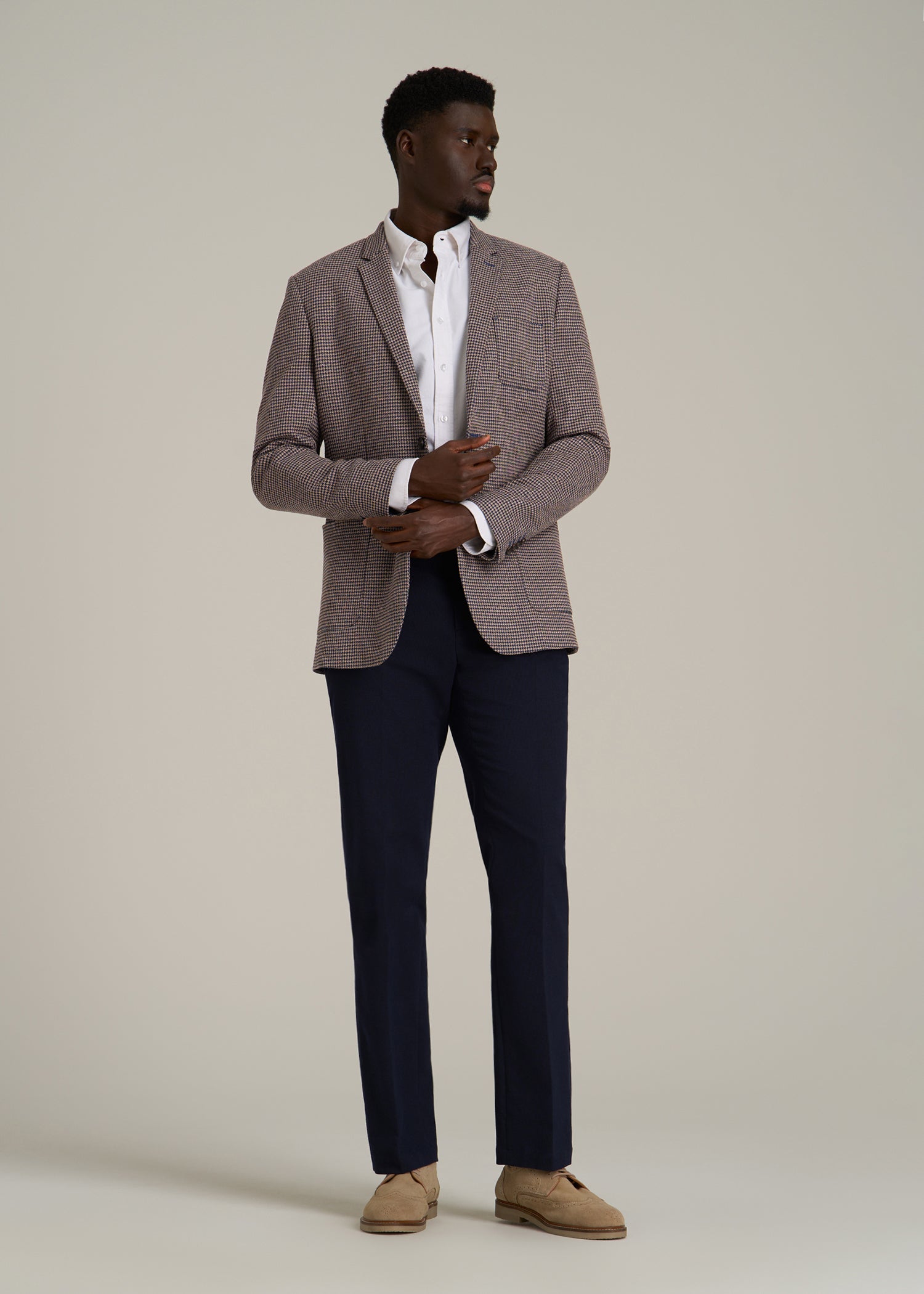 Core Blazer for Tall Men in Brown and Blue Mini Houndstooth