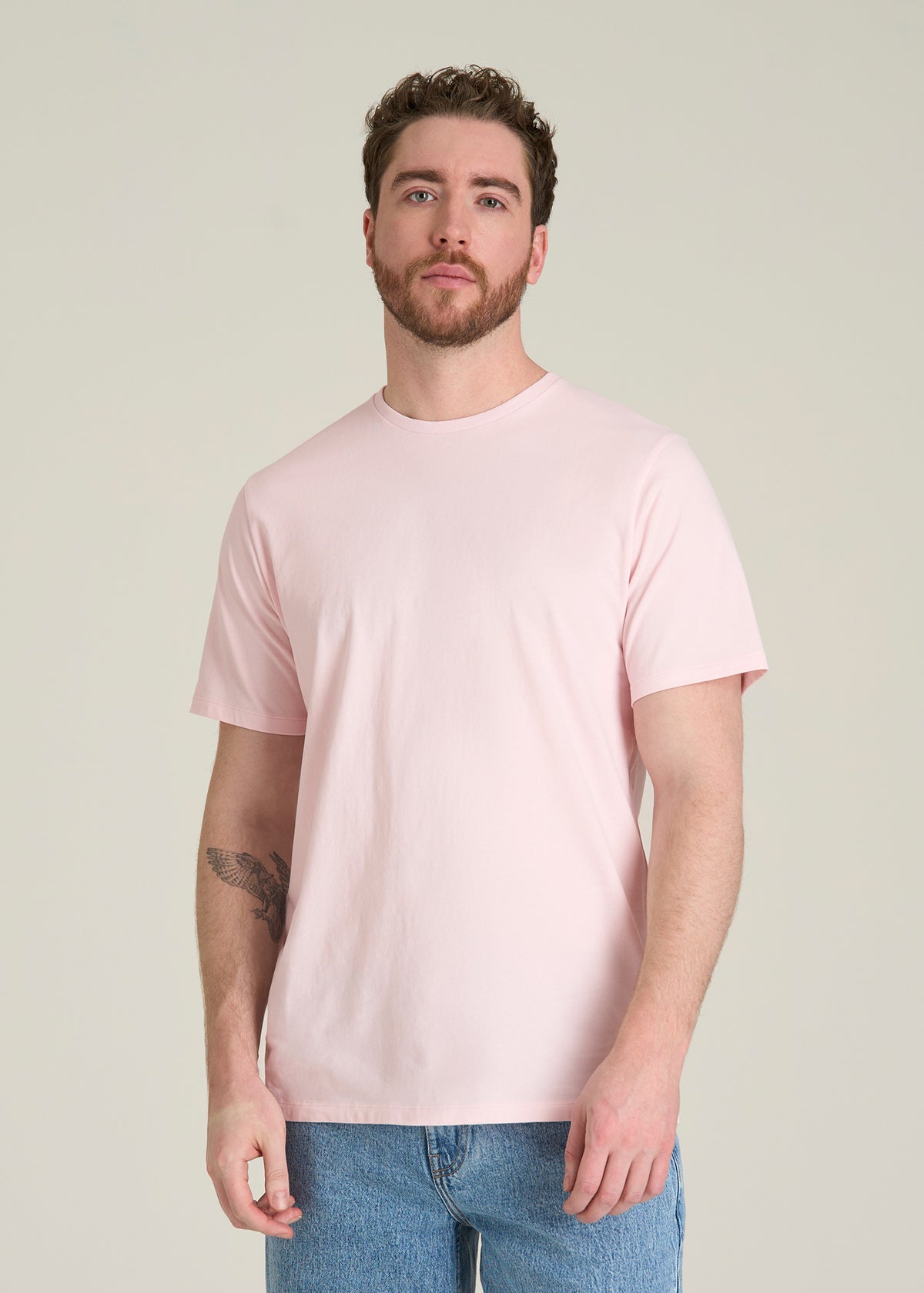 Core Cotton Crewneck Tee for Tall Men in Barely Pink