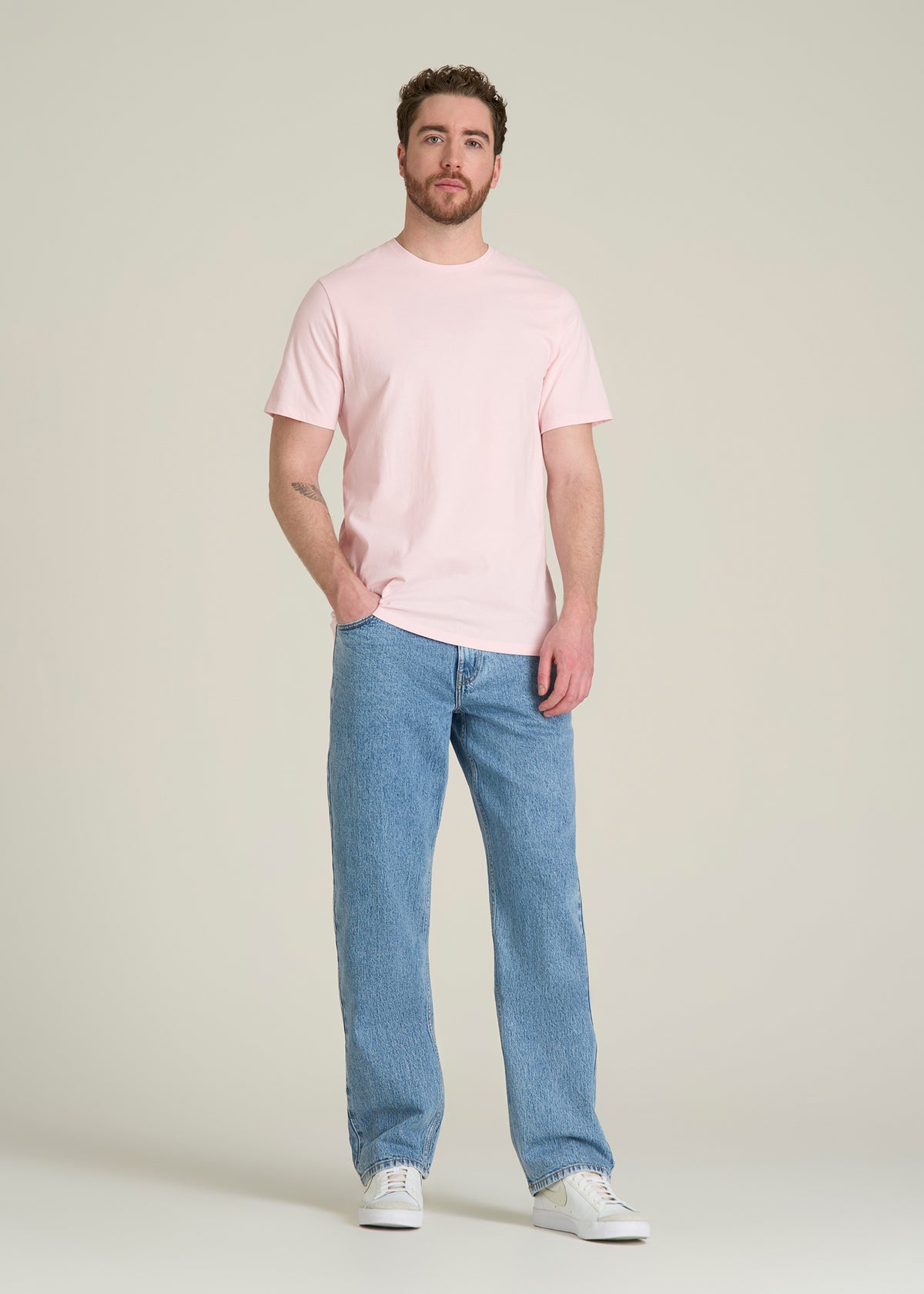 Core Cotton Crewneck Tee for Tall Men in Barely Pink