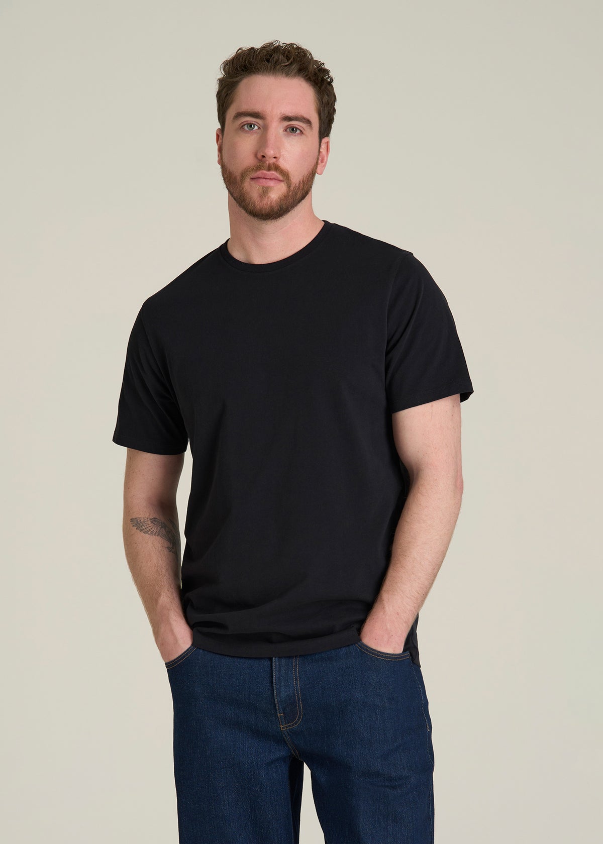 Core Cotton Crewneck Tee for Tall Men in Black