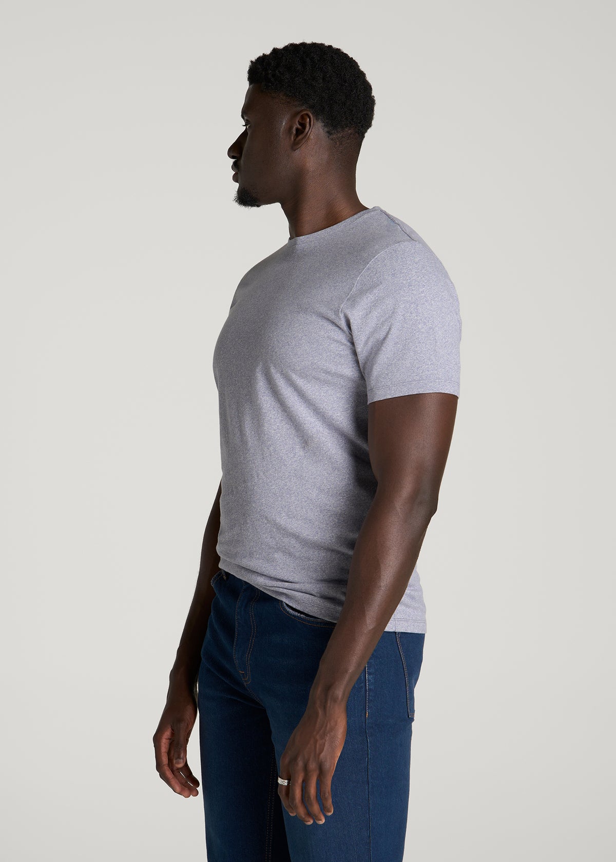 Core Cotton Crewneck Tee for Tall Men in Blue Granite Melange