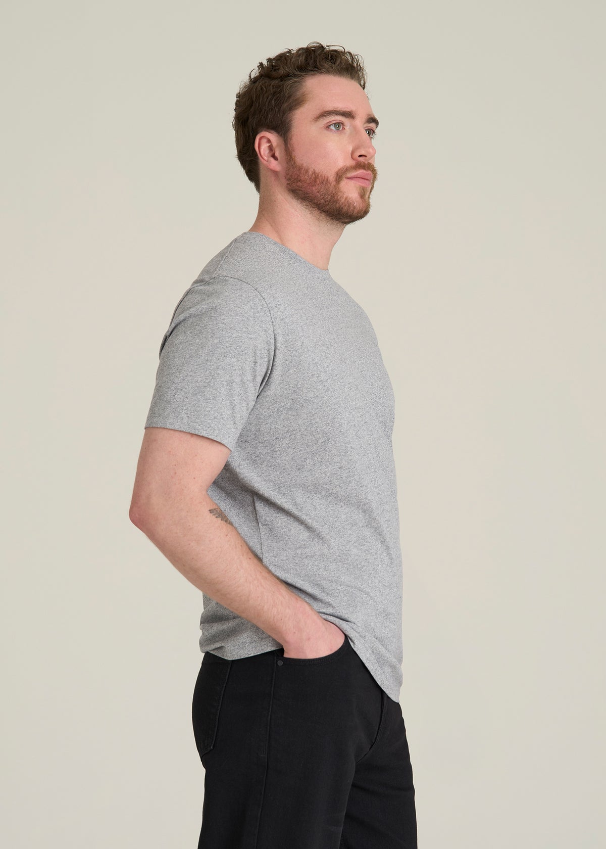 Core Cotton Crewneck Tee for Tall Men in Heathered Grey