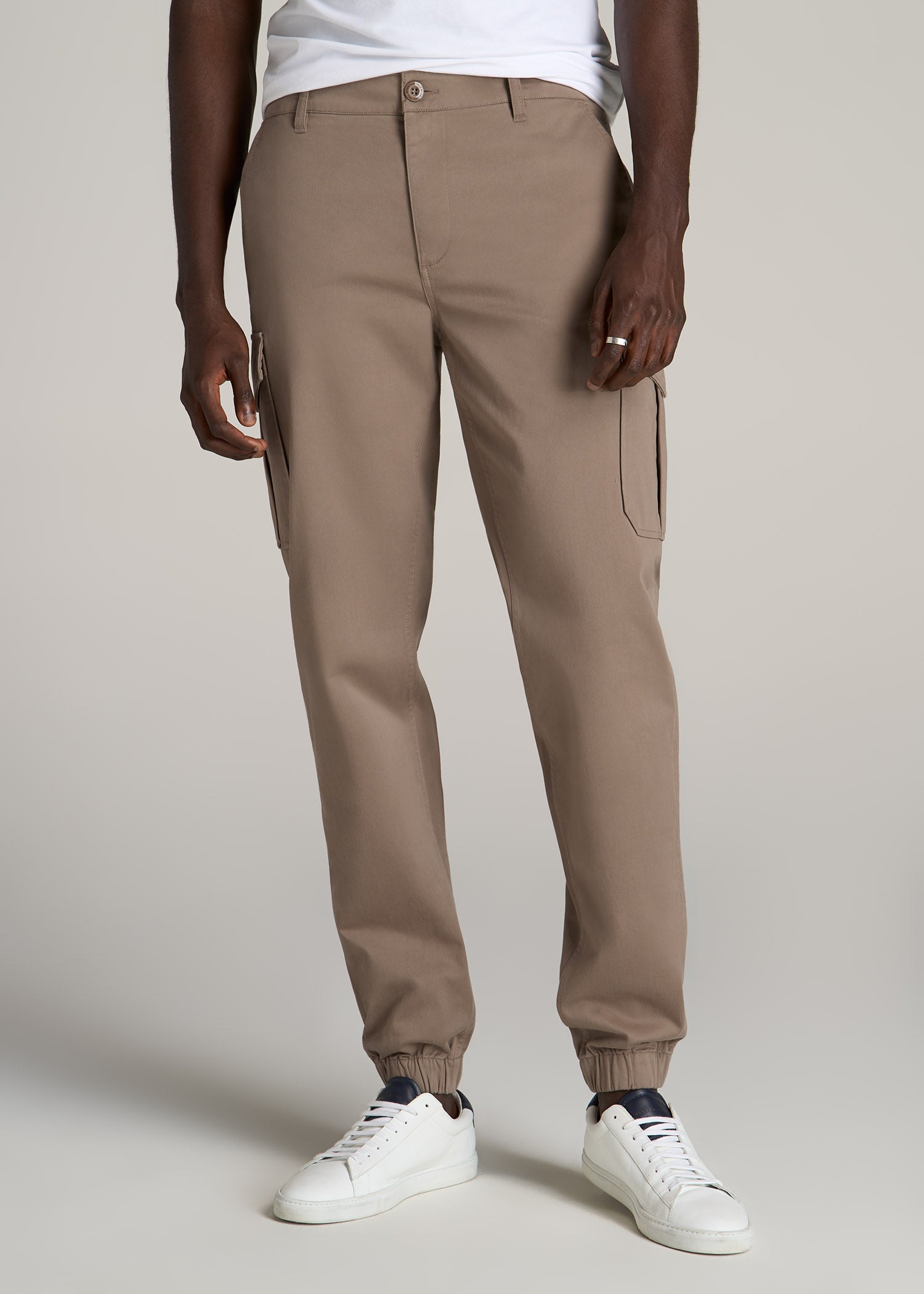 Tapered-Fit Stretch Cotton Cargo Jogger Pants for Tall Men in Dark Sand 38 / Extra Tall / Dark Sand