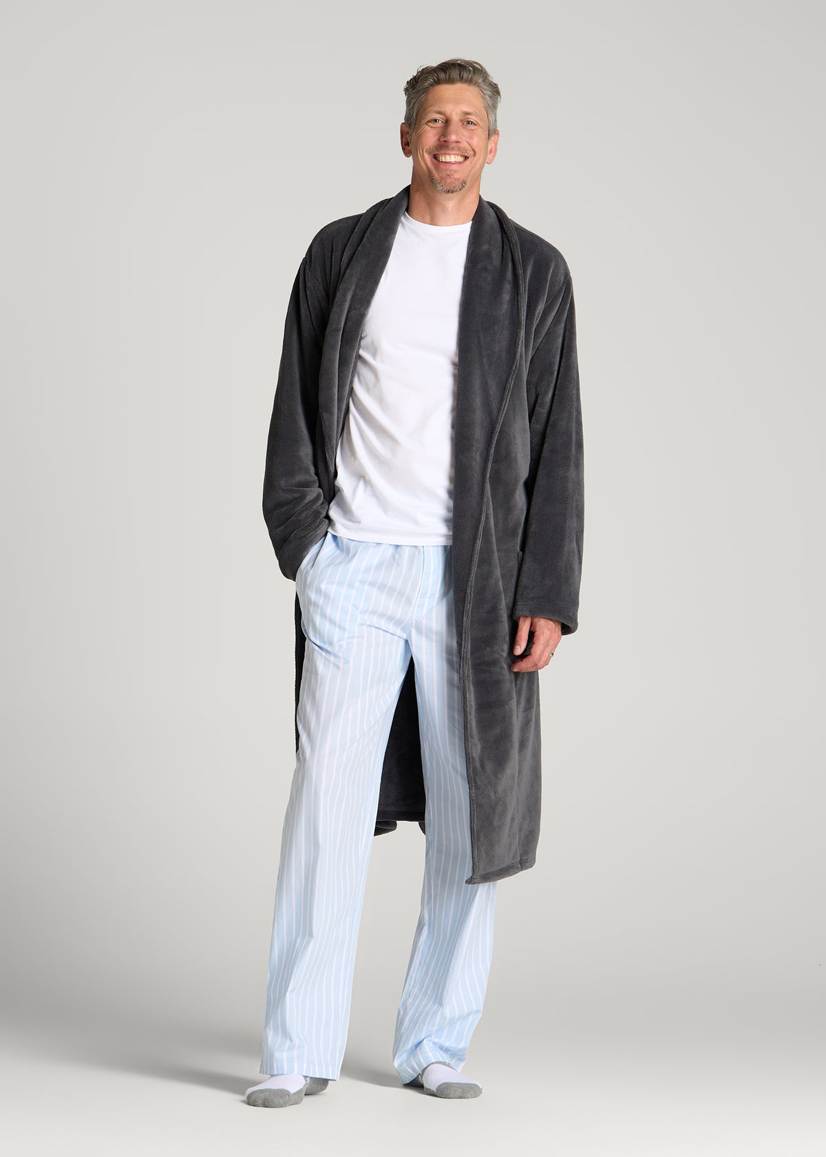 Cotton Poplin Pajama Pants for Tall Men in Blue Stripe