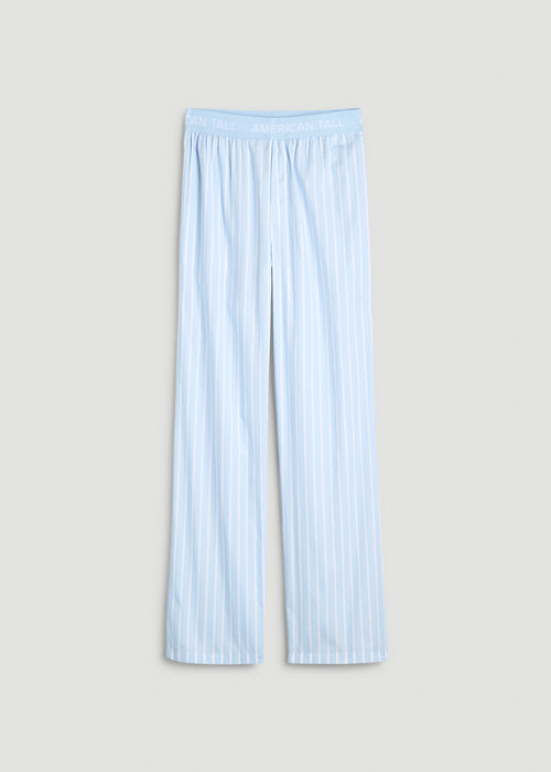 Cotton Poplin Pajama Pants for Tall Men in Blue Stripe