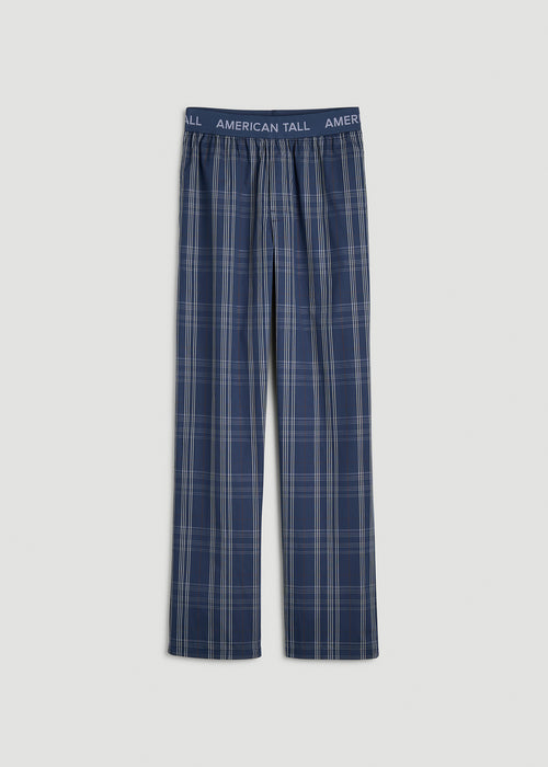 Cotton Poplin Pajama Pants for Tall Men in Navy and Blue Plaid