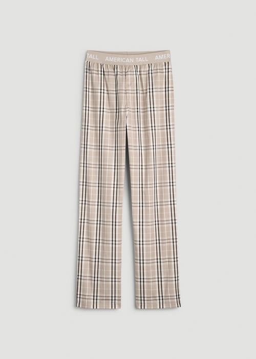 Cotton Poplin Pajama Pants for Tall Men in Taupe Plaid
