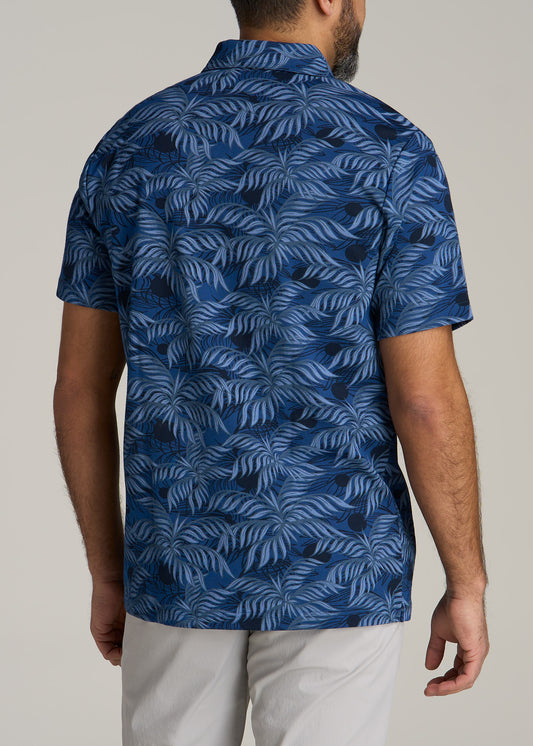 Cotton Stretch Print Polo Shirt for Tall Men in Blue Palm