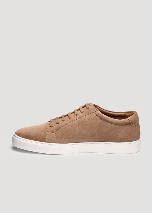 Cupsole Tennis Sneakers for Tall Men in Taupe Suede