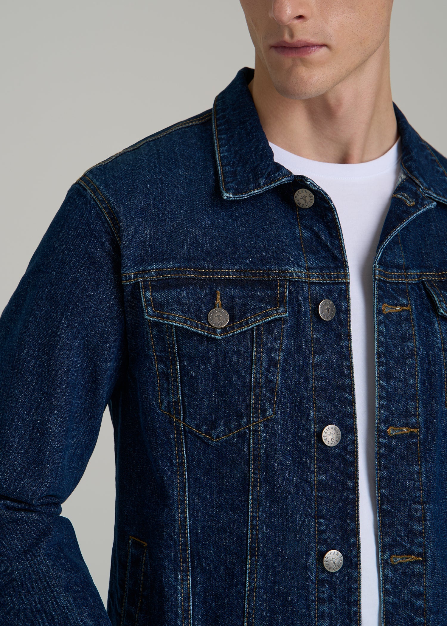 Denim Trucker Jacket for Tall Men in Mid Ocean Blue