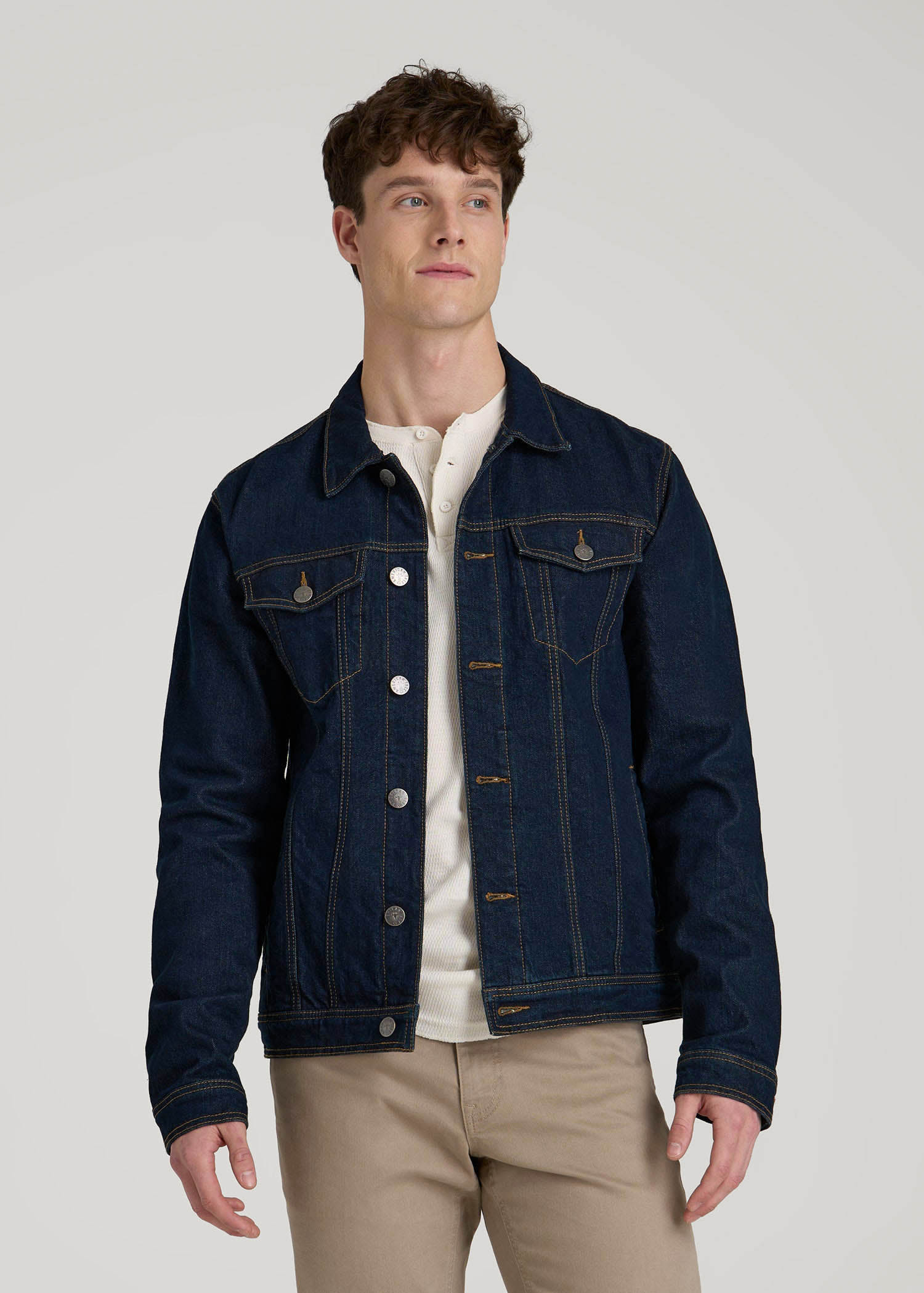 Indigo Denim Jacket Men's: Tall Denim Trucker Indigo Jacket