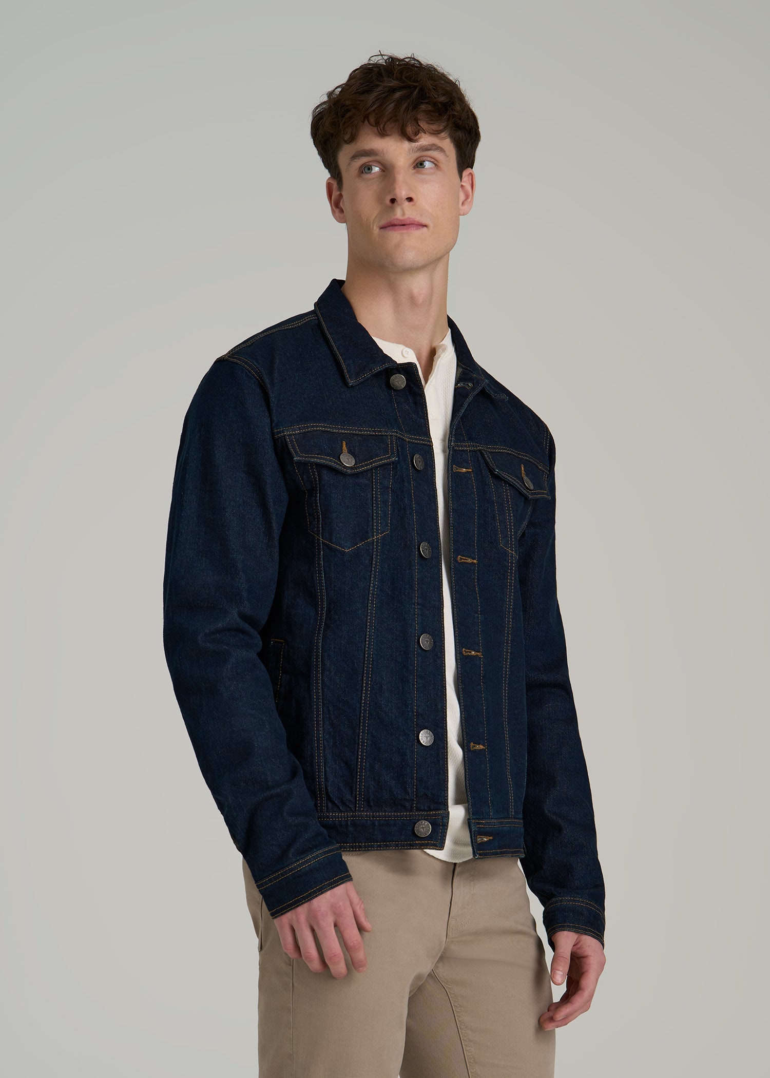 Denim Trucker Jacket for Tall Men in Raw Indigo