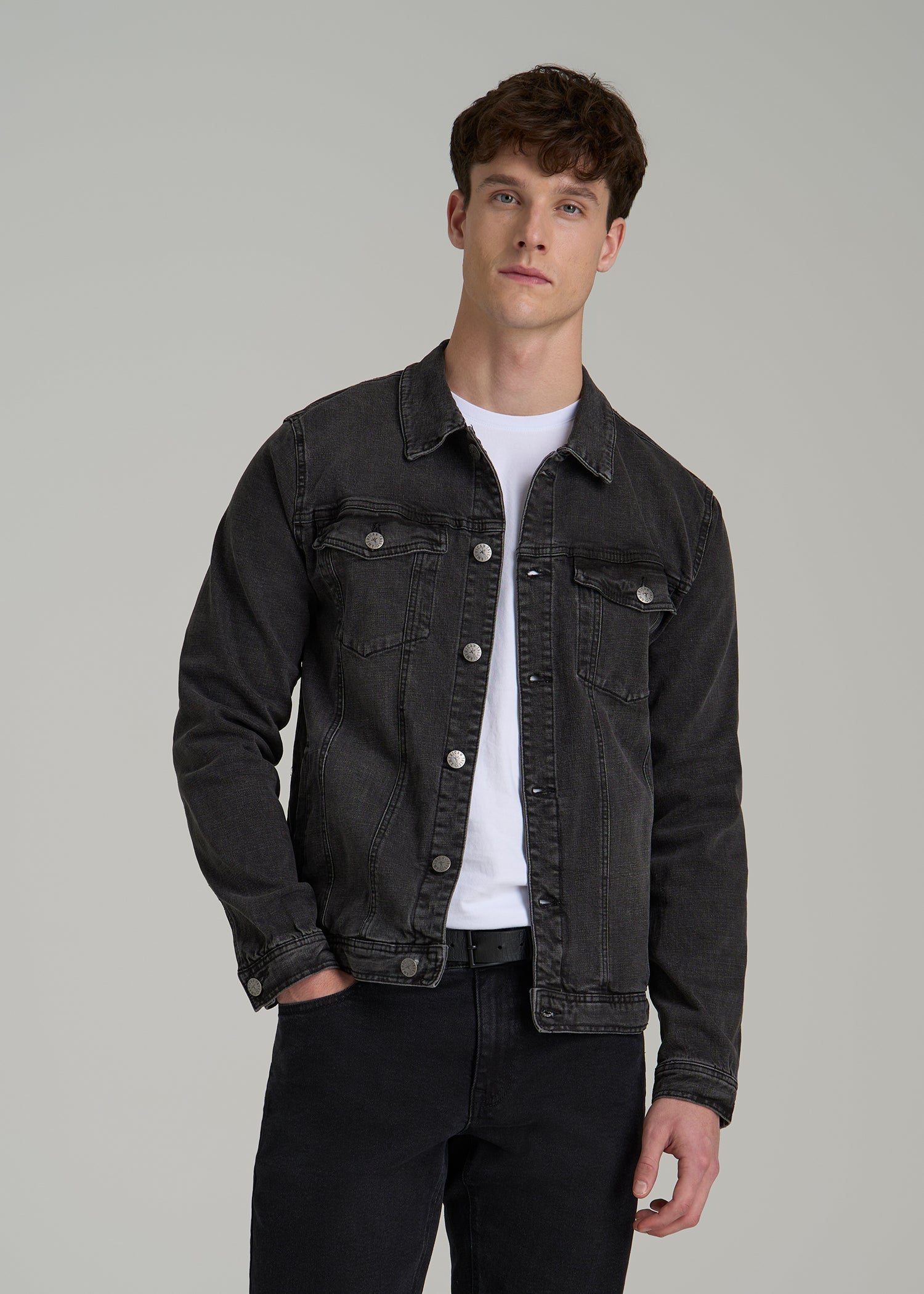 Men's Tall Denim Trucker Jacket Washed Black | American Tall